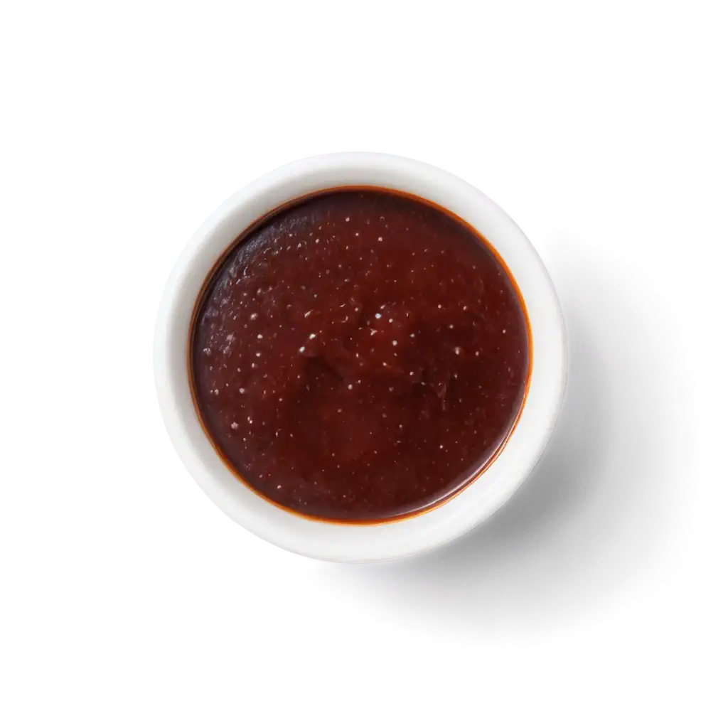 bar b q sauce in a small bowl top view
