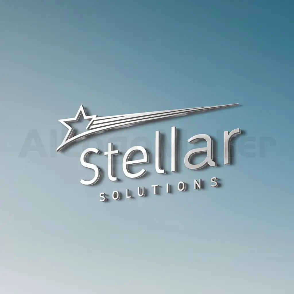 a logo design,with the text "stellar solutions", main symbol:a logo featuring a shooting star soaring through the sky,representing innovation and excellence in problem solving,Minimalistic,clear background