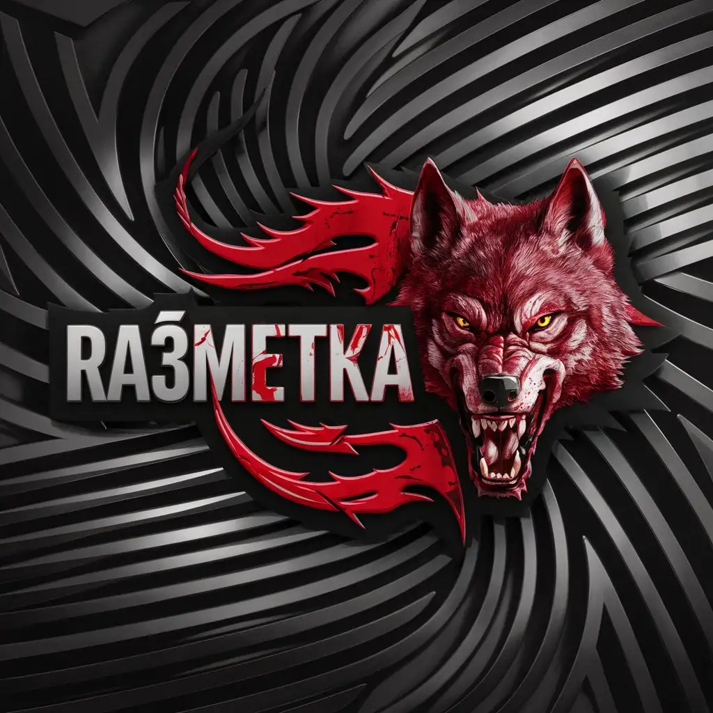 a logo design,with the text "Ra3meTka", main symbol:Wolf bloody,complex,clear background