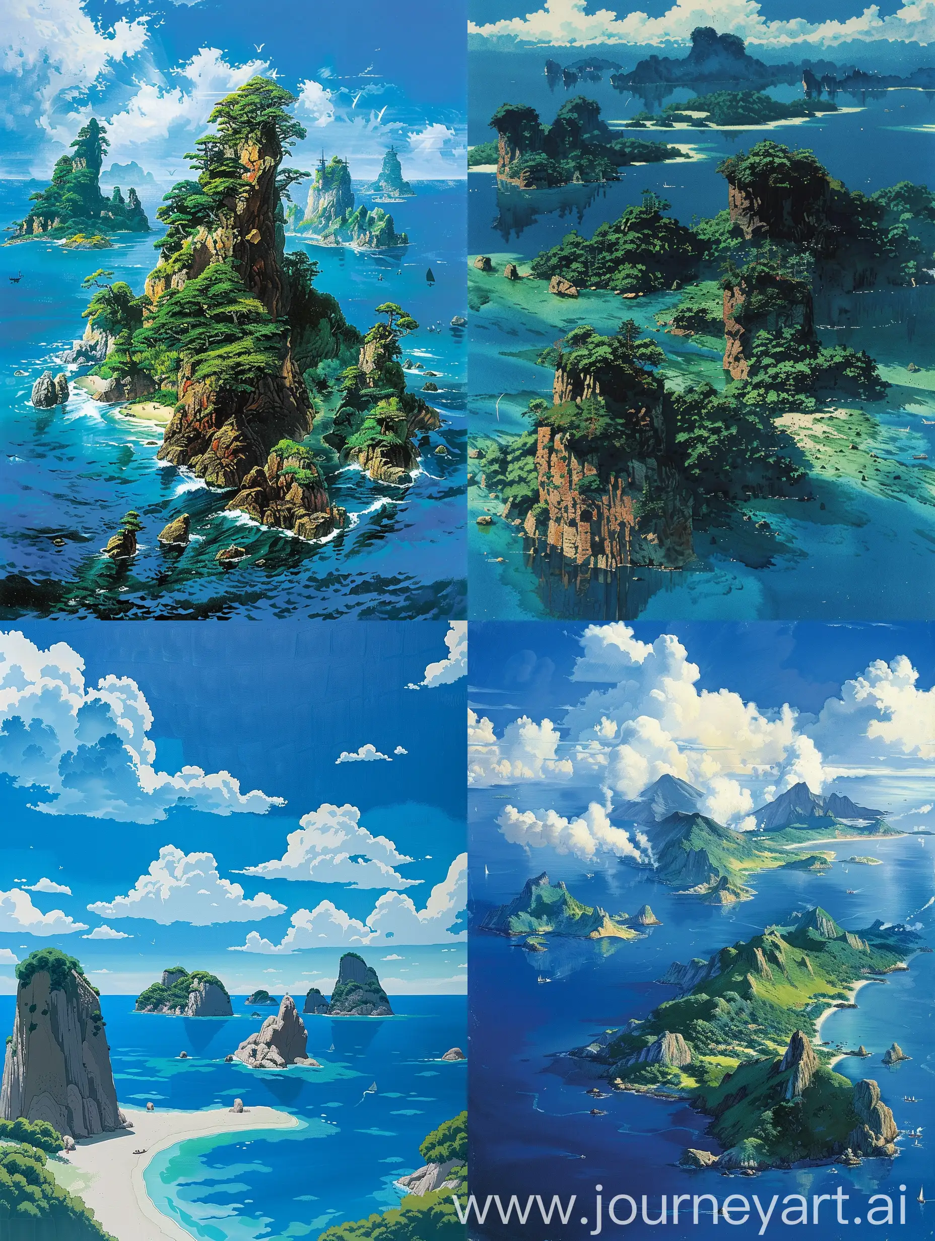 一个岛屿群，一共有9个小岛，宫崎骏画风