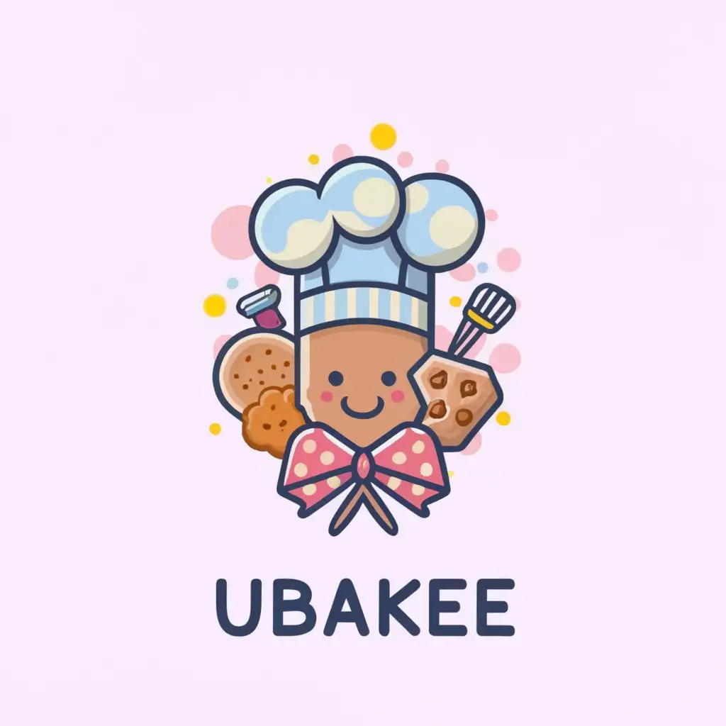 LOGO-Design-For-uBake-Whimsical-Chef-Hat-with-Pastries-and-Baking-Utensils-in-Pastel-Colors