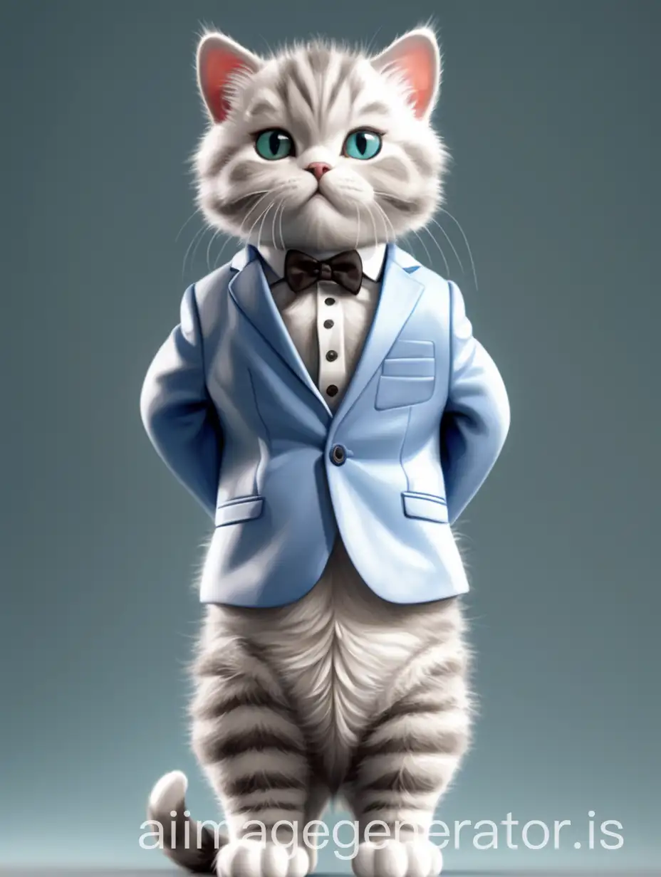 a hypo realistic cute cat wearing a suite standing up