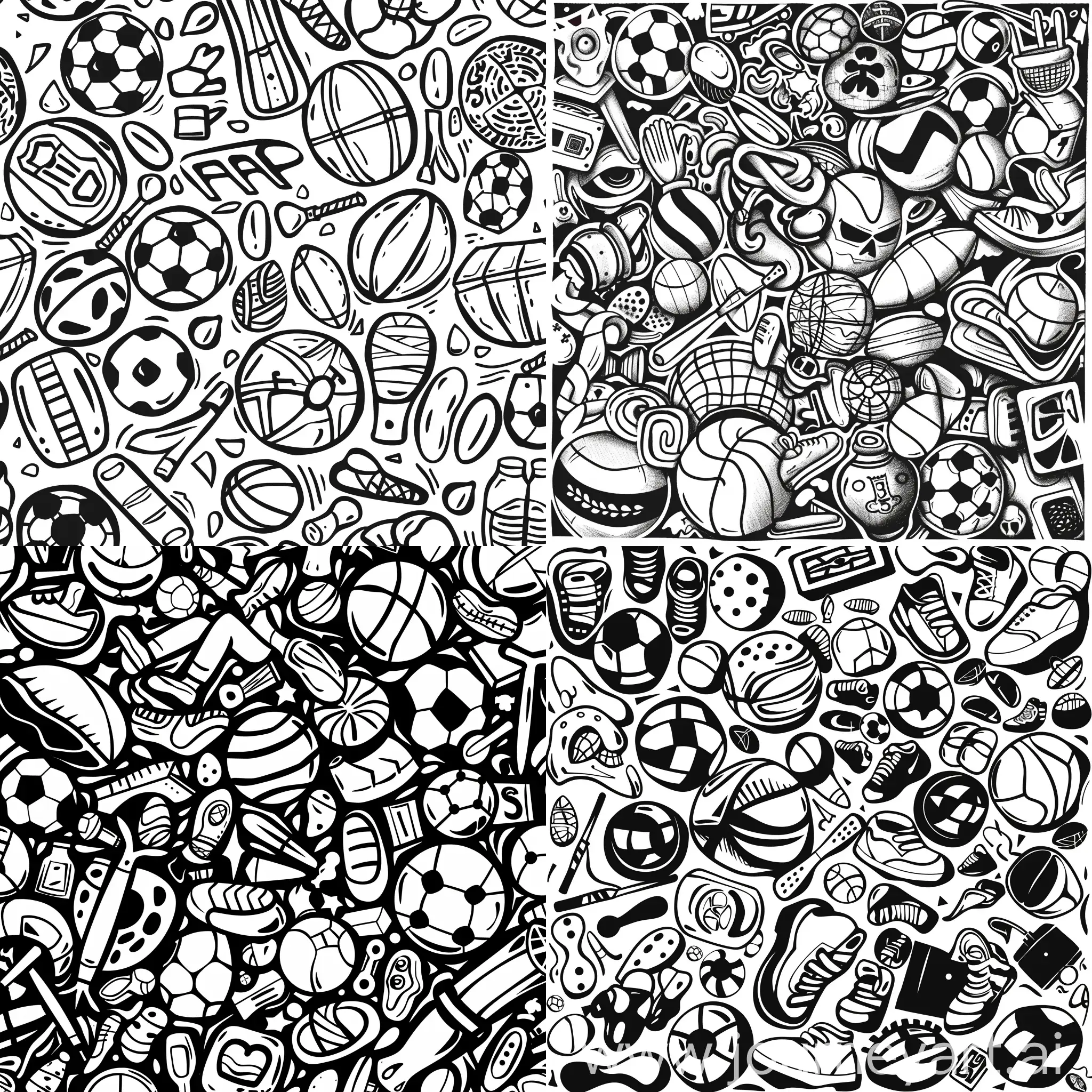 multiple pattern sports doodle in white solid background