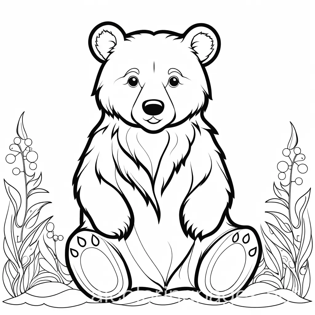 bear, Coloring Page, black and white, line art, white background, Simplicity, Ample White Space