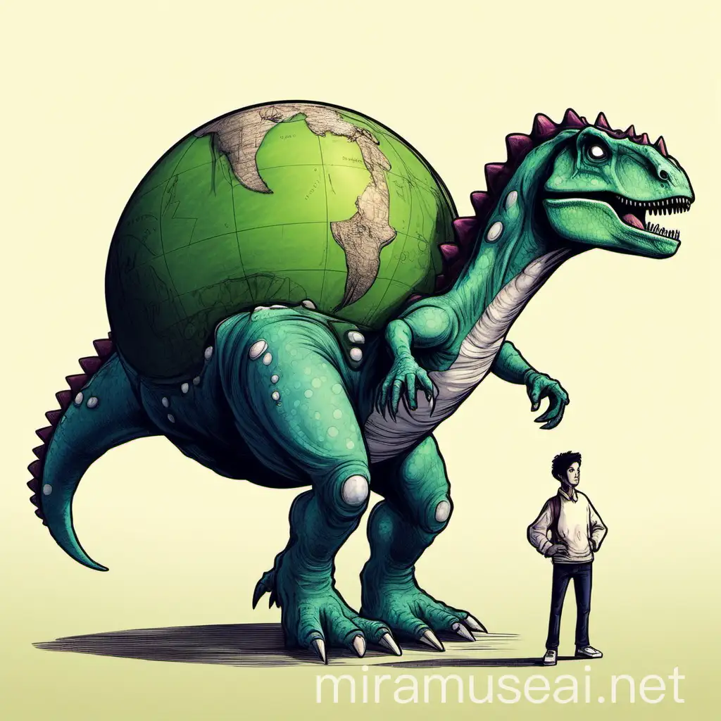 Character illustration character standing,The Globotomus is like a dinosaur with the earth on its back.
