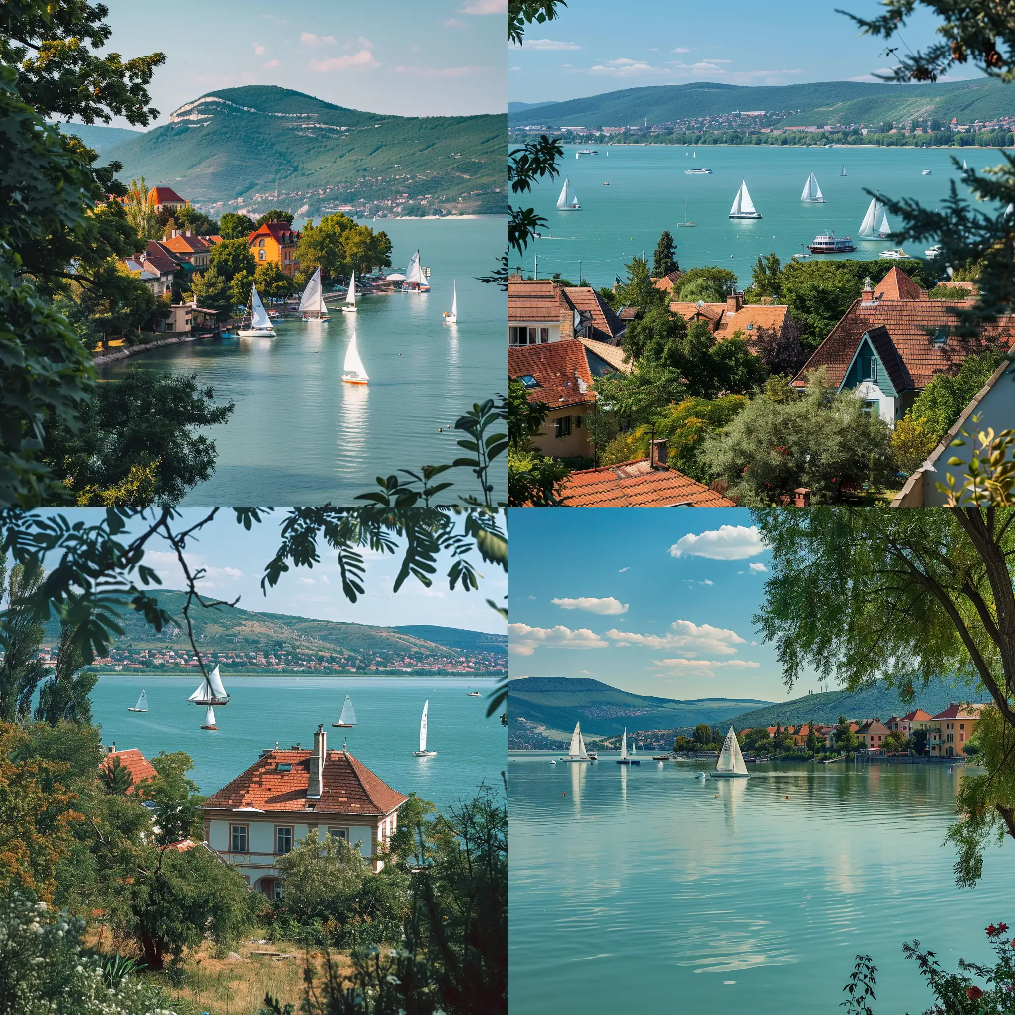 Tranquil-Scene-of-Lake-Balaton-with-Badacsony-and-Sailing-Boats-Houses