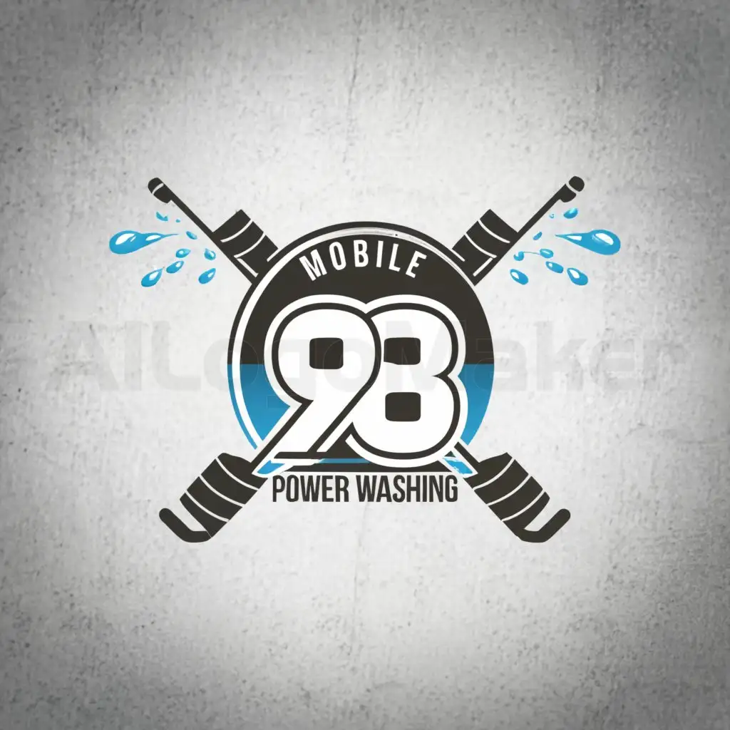 LOGO-Design-For-98-Mobile-Power-Washing-Dynamic-98-with-Crossed-Hockey-Sticks-and-Water-Spray