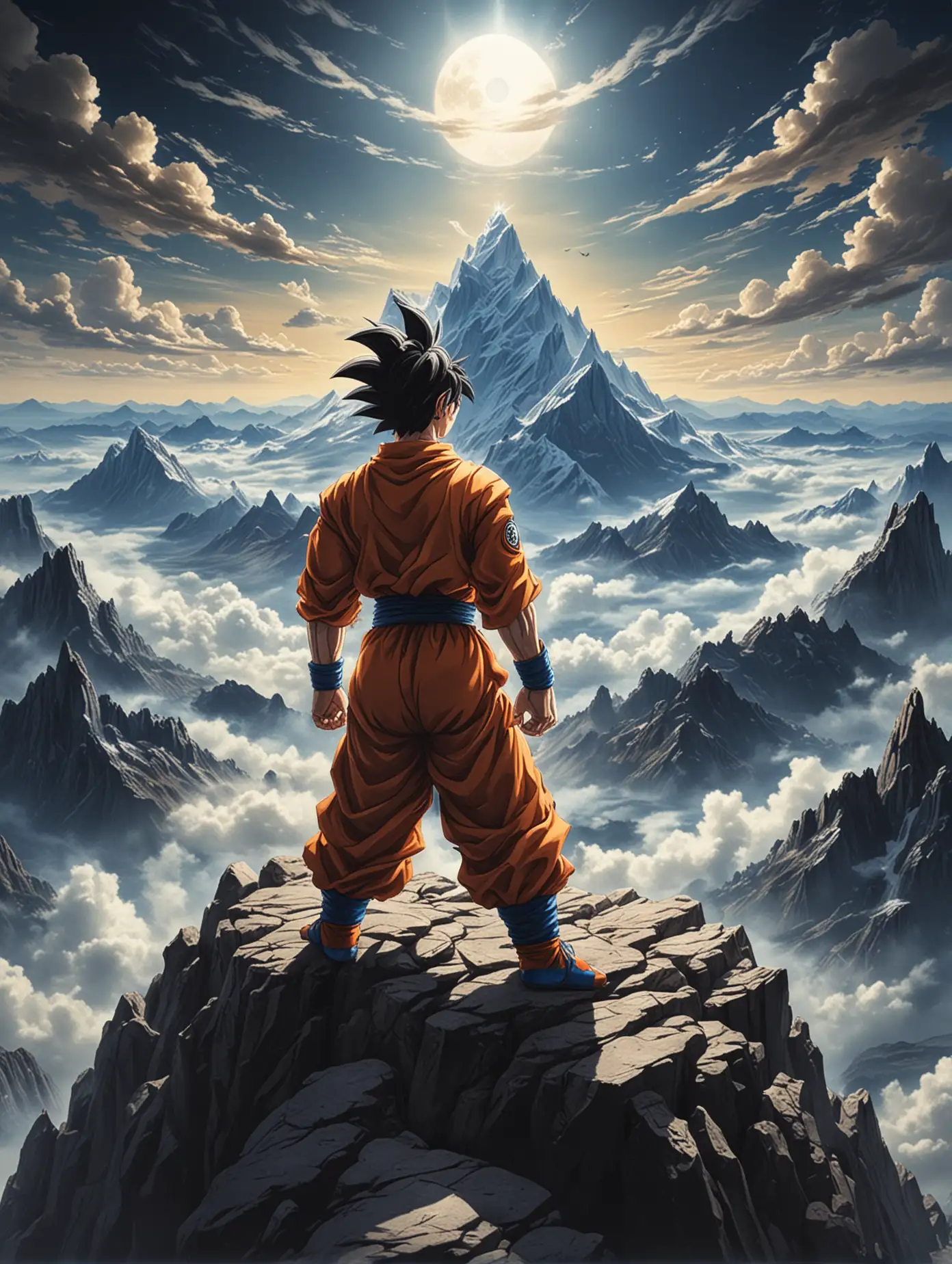 Goku is meditating on top of Mount