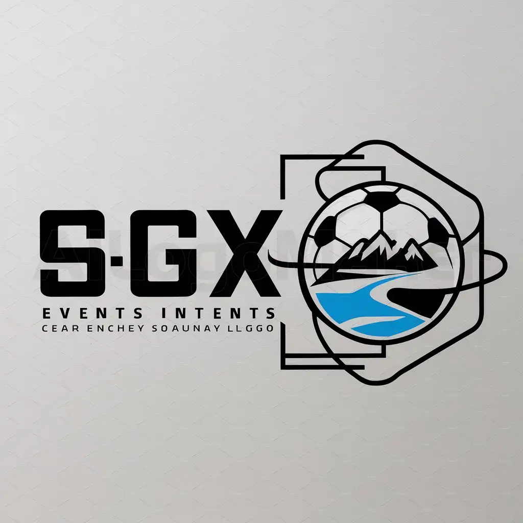 a logo design,with the text "S G X", main symbol:soccer，mountain，river,complex,be used in Events industry,clear background
