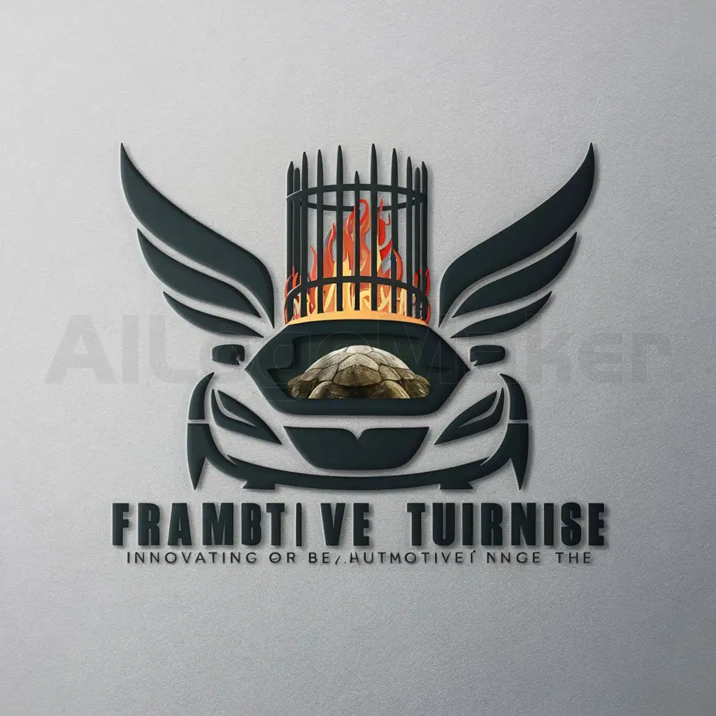 a logo design, with the text 'IR1 metamorphosis', main symbol: a car with the image of a front-view turtle, in the background a flameless prison with eagle wings, moderate, to be used in the automotive industry, light background 