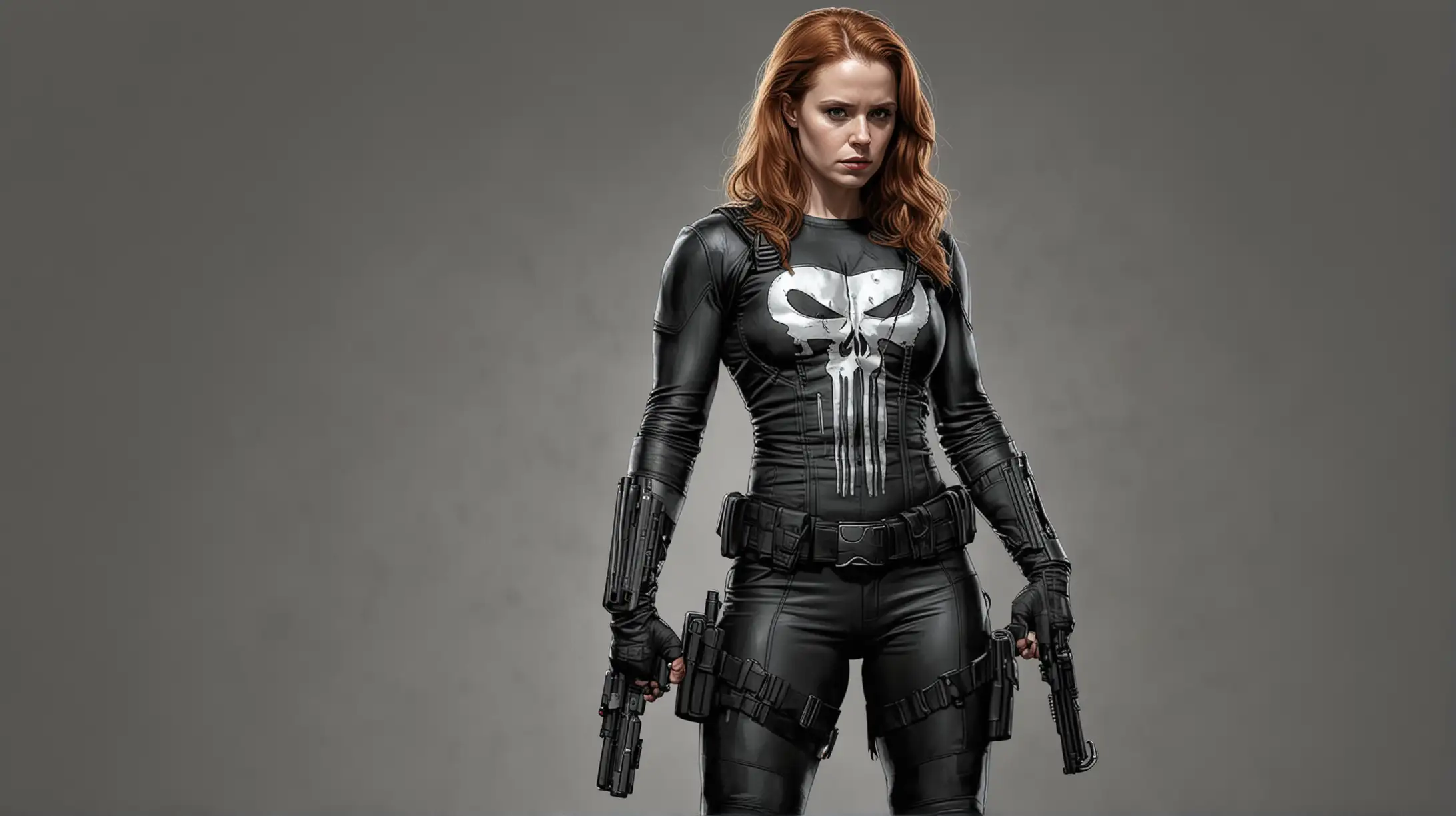 drawing, Amy Adams as Punisher (Marvel character) alone, full length
