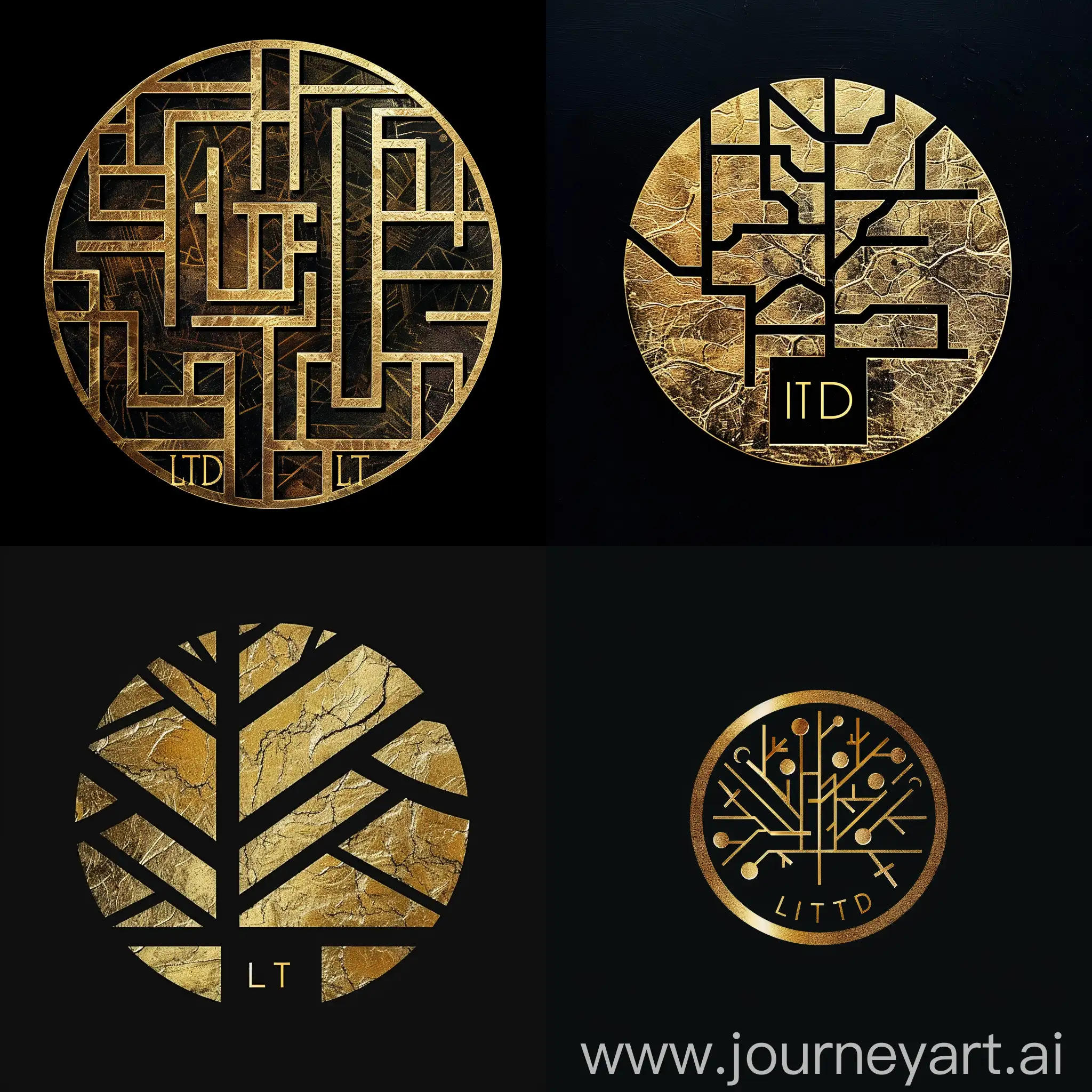 Symmetric-Gold-Circle-Logo-with-Algorithmic-Decision-Tree-on-Black-Background