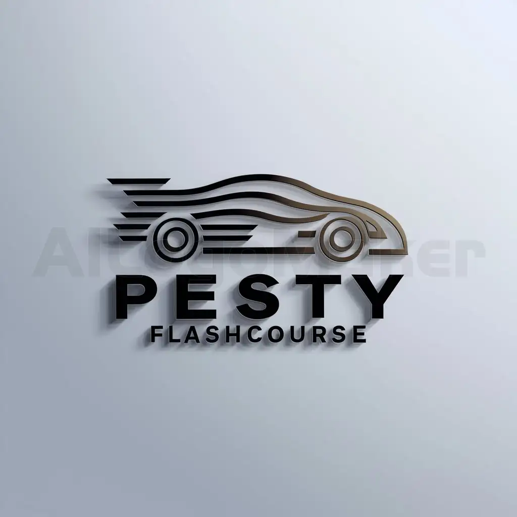 a logo design,with the text "Pesty flashCourse", main symbol:Un Véhicule de courses,Moderate,be used in Others industry,clear background
