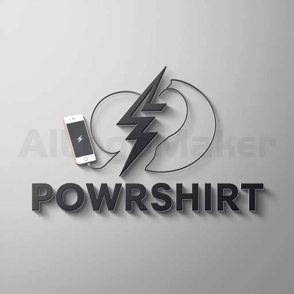a logo design,with the text "powrshirt", main symbol:lightning from the sky, phone loading ,Moderate,be used in Others industry,clear background