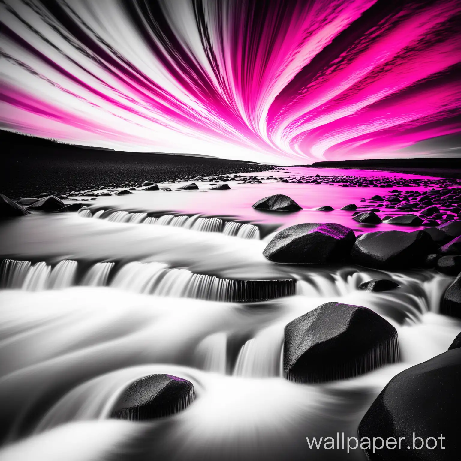 Flowing colors over a black and white scene