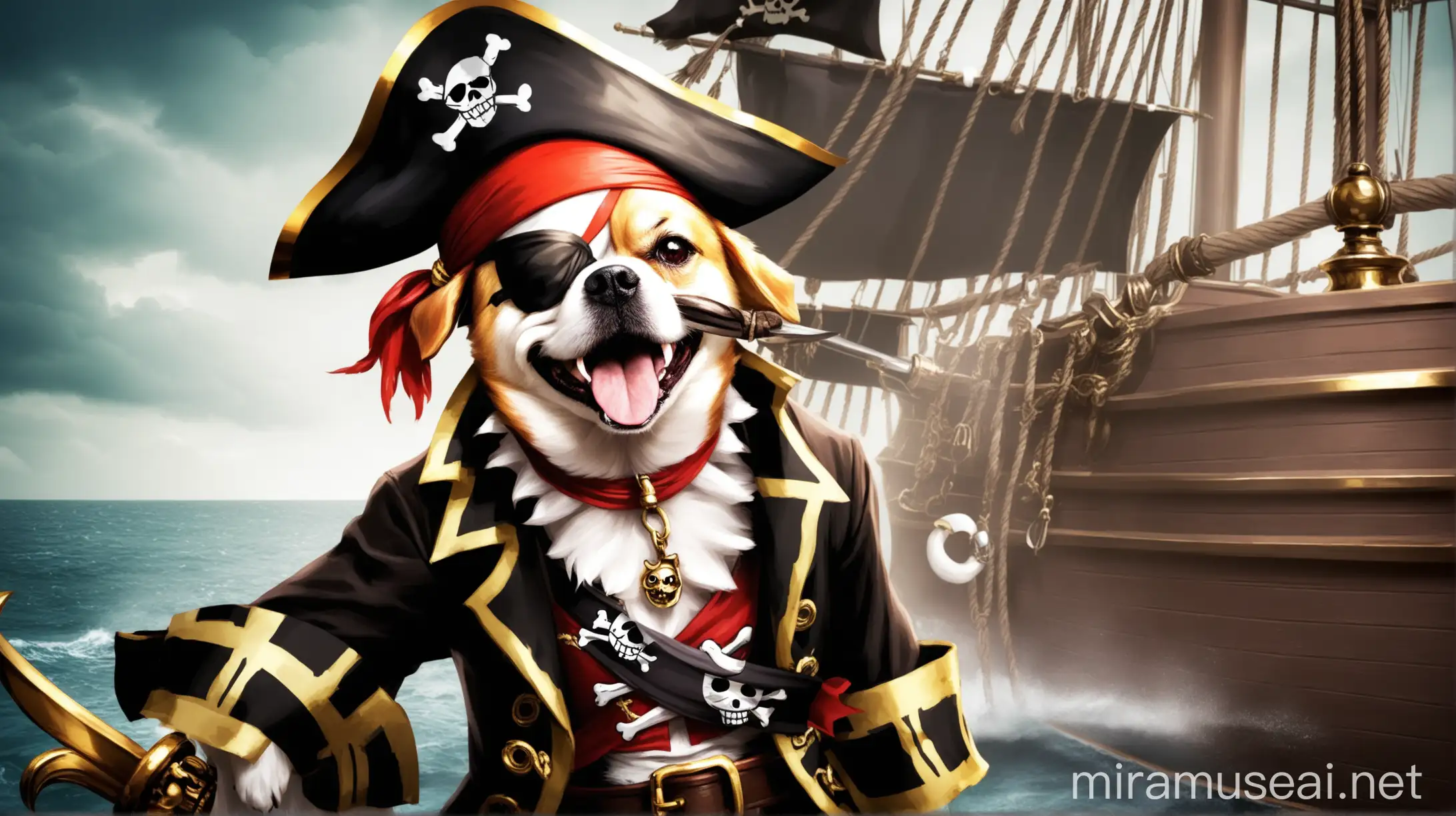 Adventurous Dog Dressed as a Pirate Exploring a Tropical Island