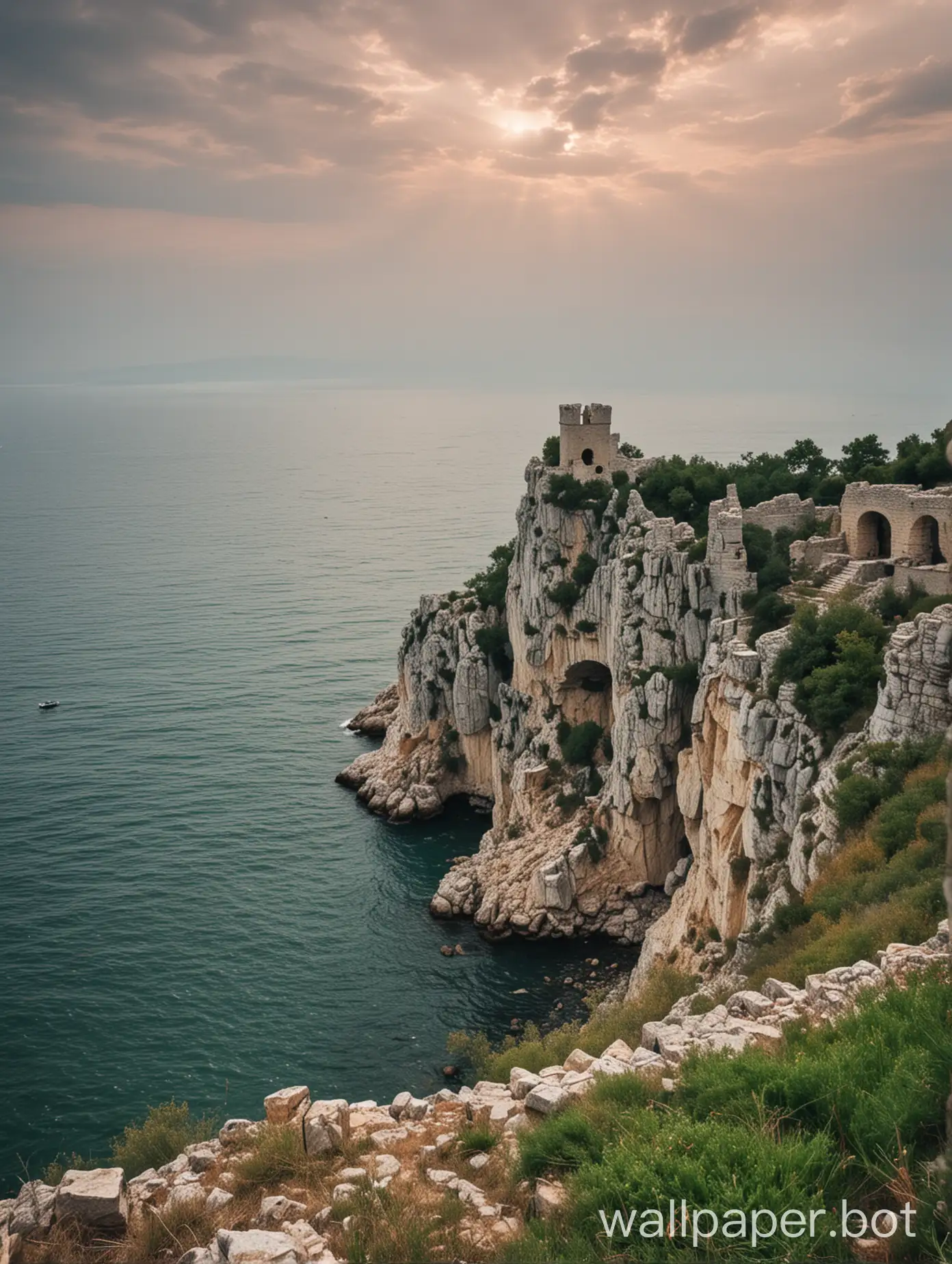 ruins of the fortress, Crimea, sea in the distance