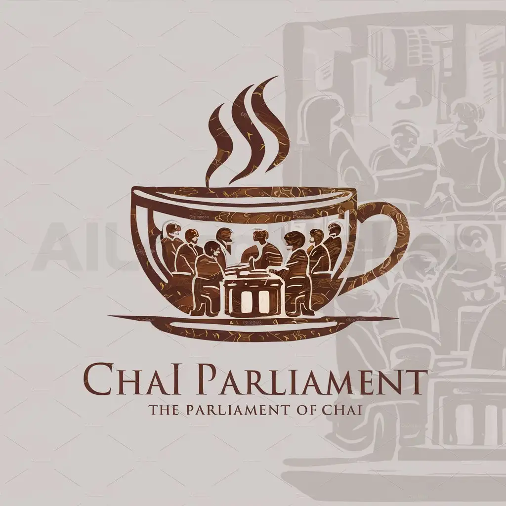a logo design,with the text "Chai Parliament", main symbol:Parliament of chai (tea) glass on it depicting its a parliament of chai similar to a typical parliament,complex,clear background
