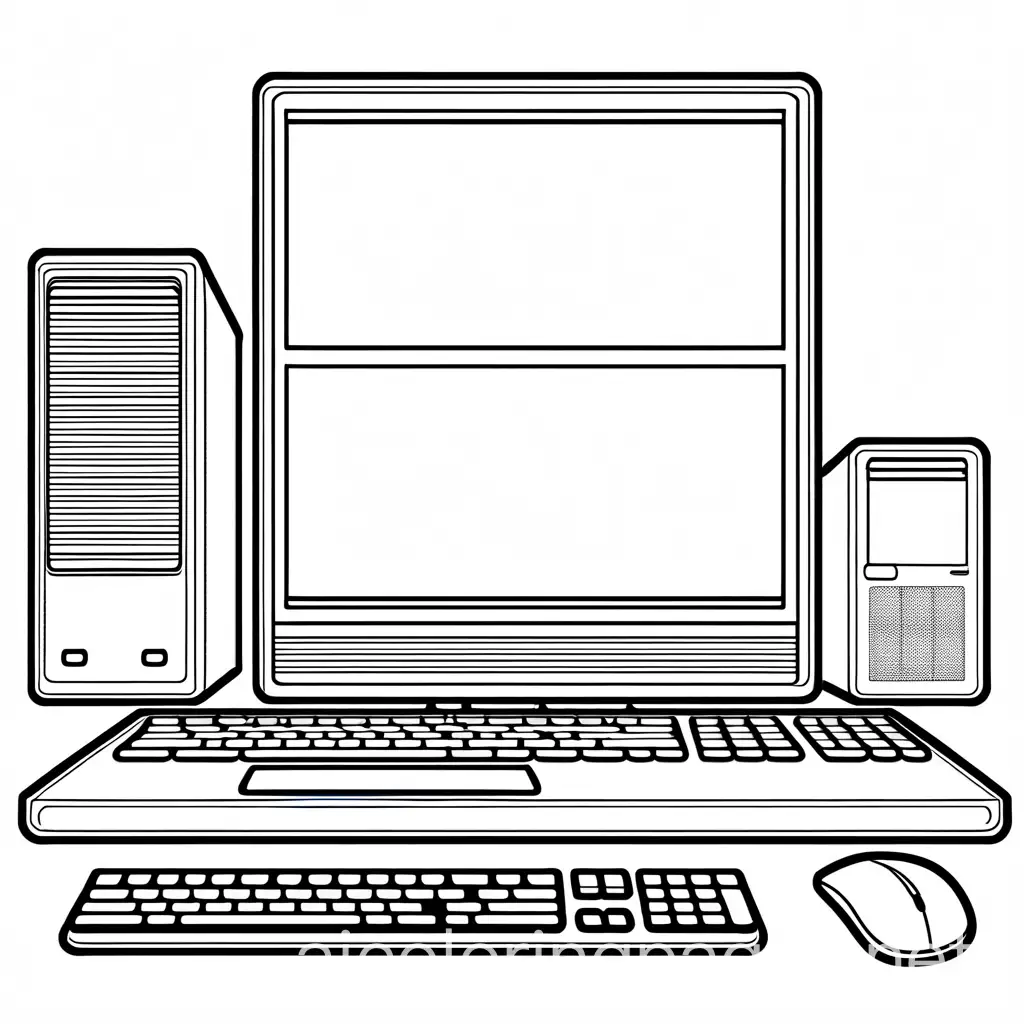 computer, Coloring Page, black and white, line art, white background, Simplicity, Ample White Space