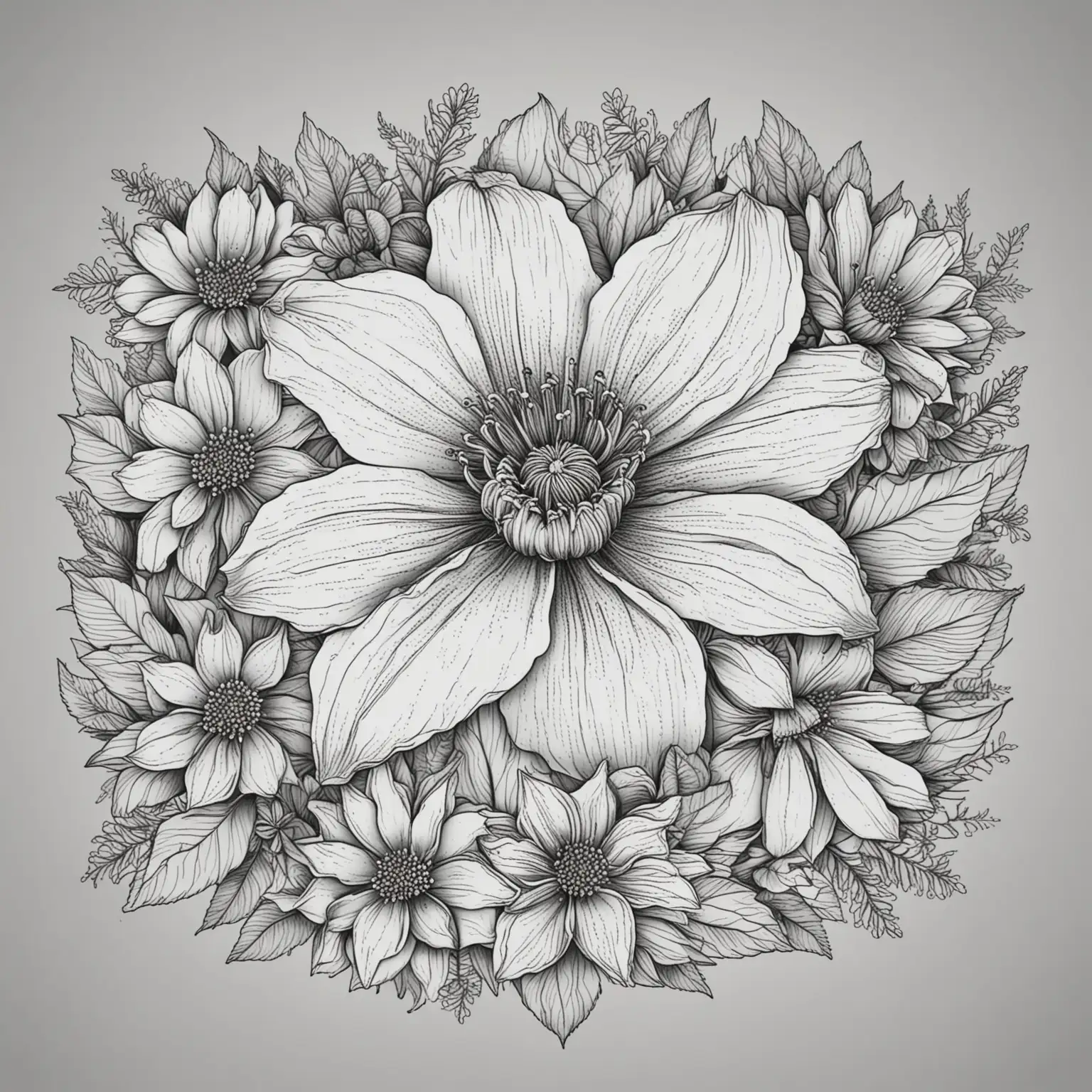 generate botanical flowers  for a coloring book. it shall contain bright colors with a white background