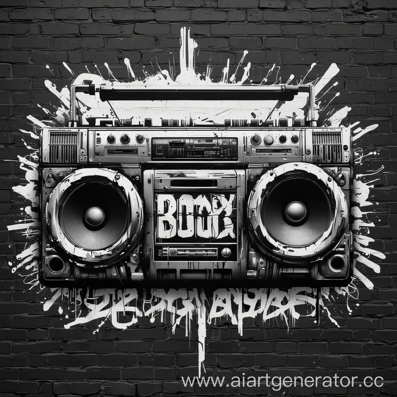 Urban-Graffiti-Logotype-with-Boombox-Detailed-Black-and-White-Vector-Art