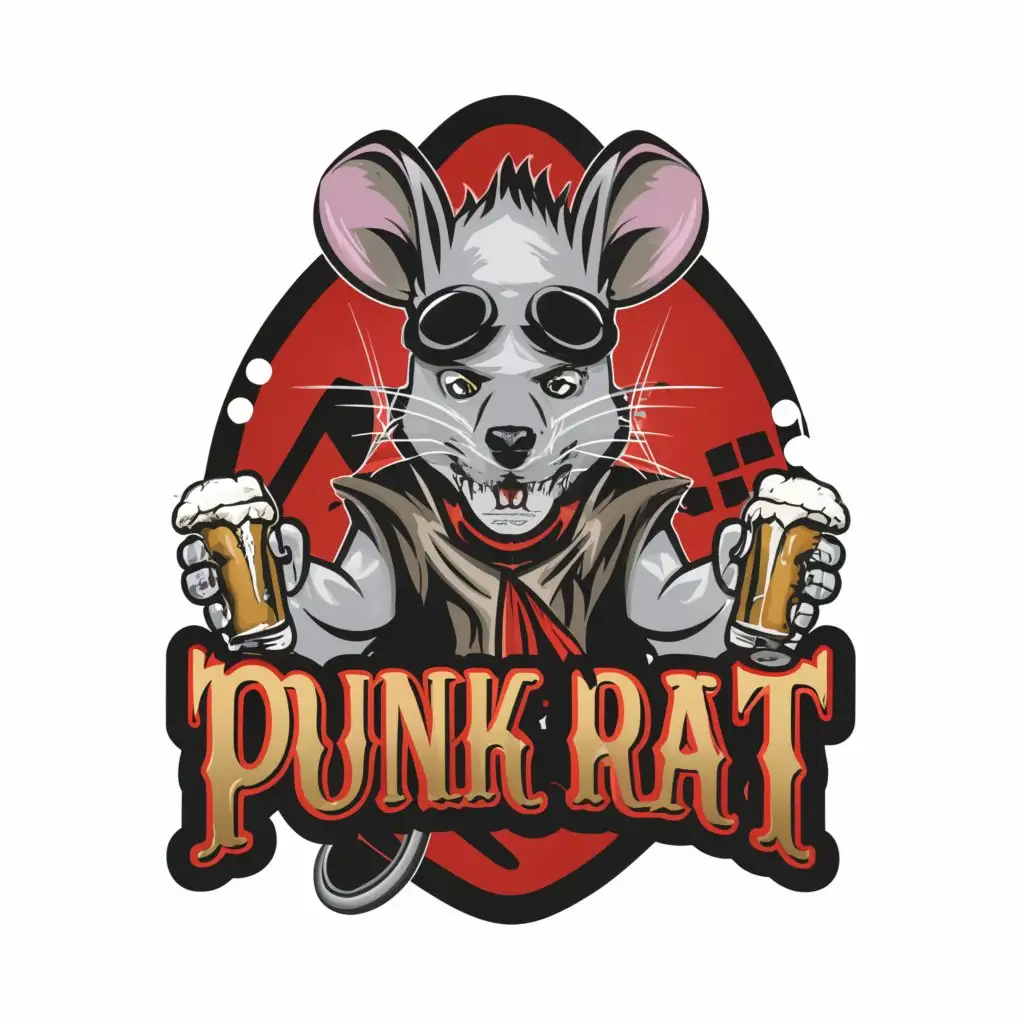 a logo design,with the text "PUNK RAT", main symbol:A rat dressed in punk attire, holding two beer mugs,complex,be used in Restaurant industry,clear background