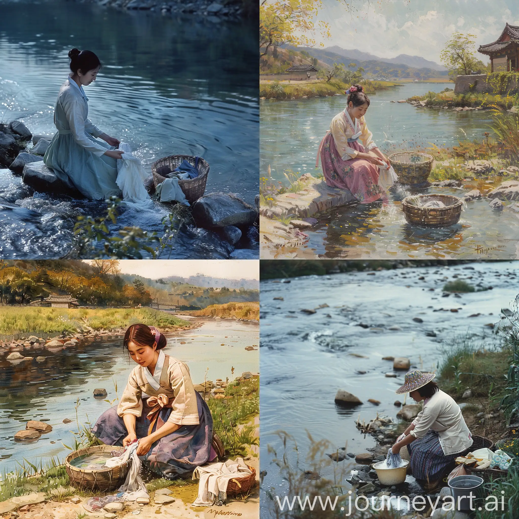 Korean-Woman-Washing-Clothes-by-River