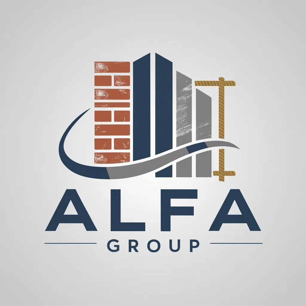 a logo design,with the text "ALFA GROUP", main symbol:ALFA GROUP - Foundation for Your Future, Construction company specializing in masonry and concrete work, as well as rebar tying. Logo design requirements: modern, professional, trustworthy, colors reflecting stability and strength, incorporating construction symbols or elements.,Moderate,be used in construction company industry,clear background