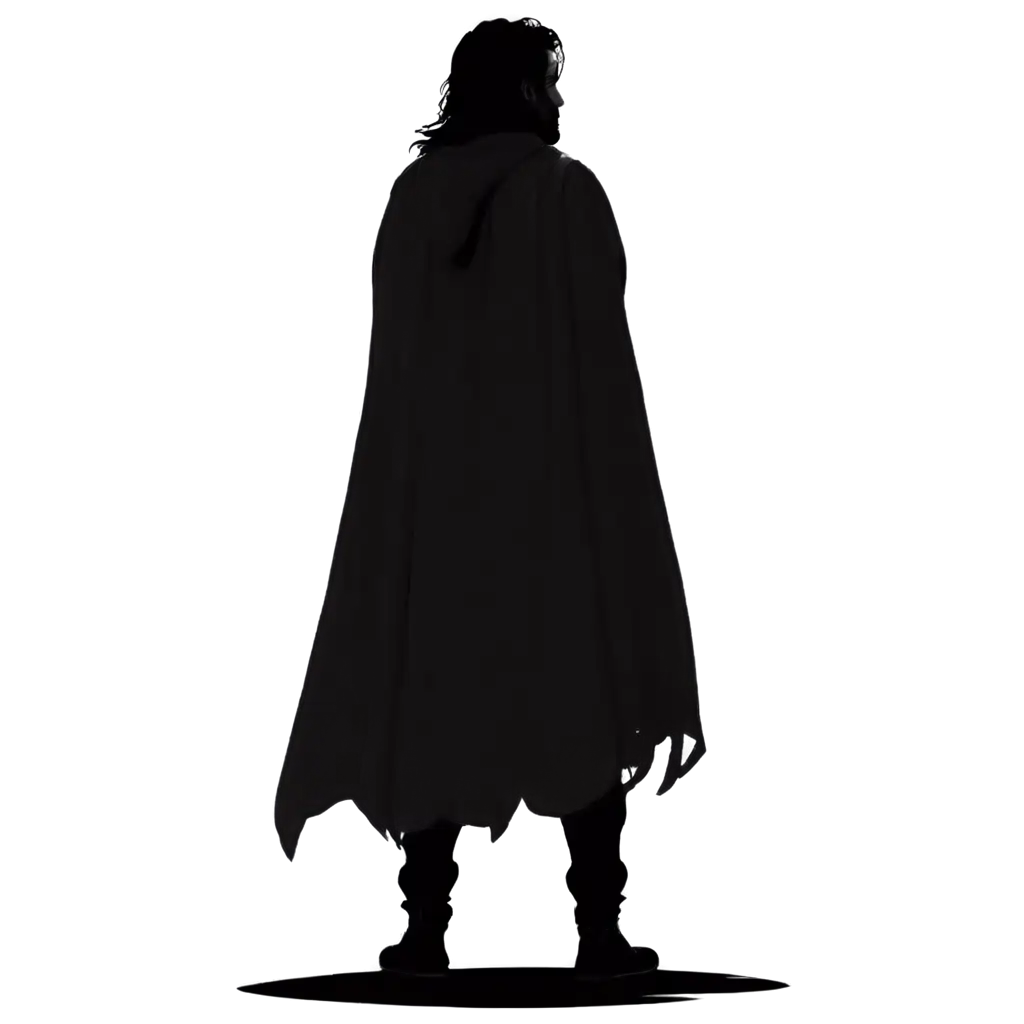 PNG-Image-Silhouette-of-a-Male-Hero-in-a-Cloak-Profile-with-Flowing-Hair-on-Rooftop