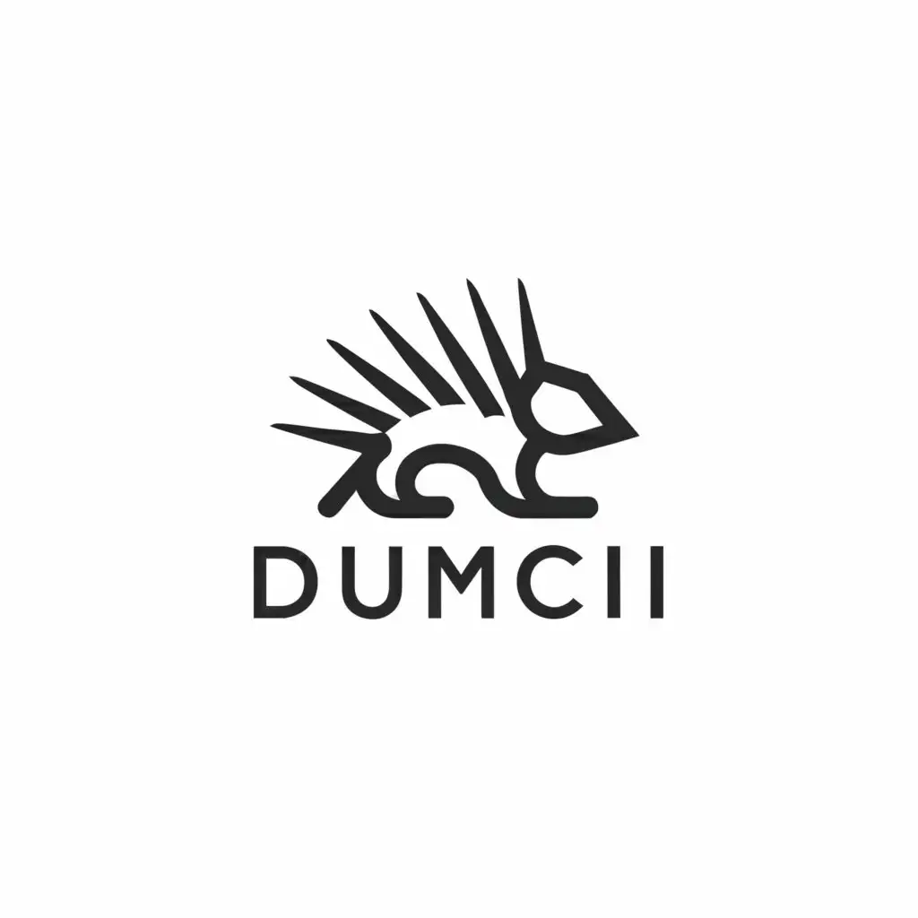 a logo design,with the text "Dumci", main symbol:Porcupine,Minimalistic,clear background
