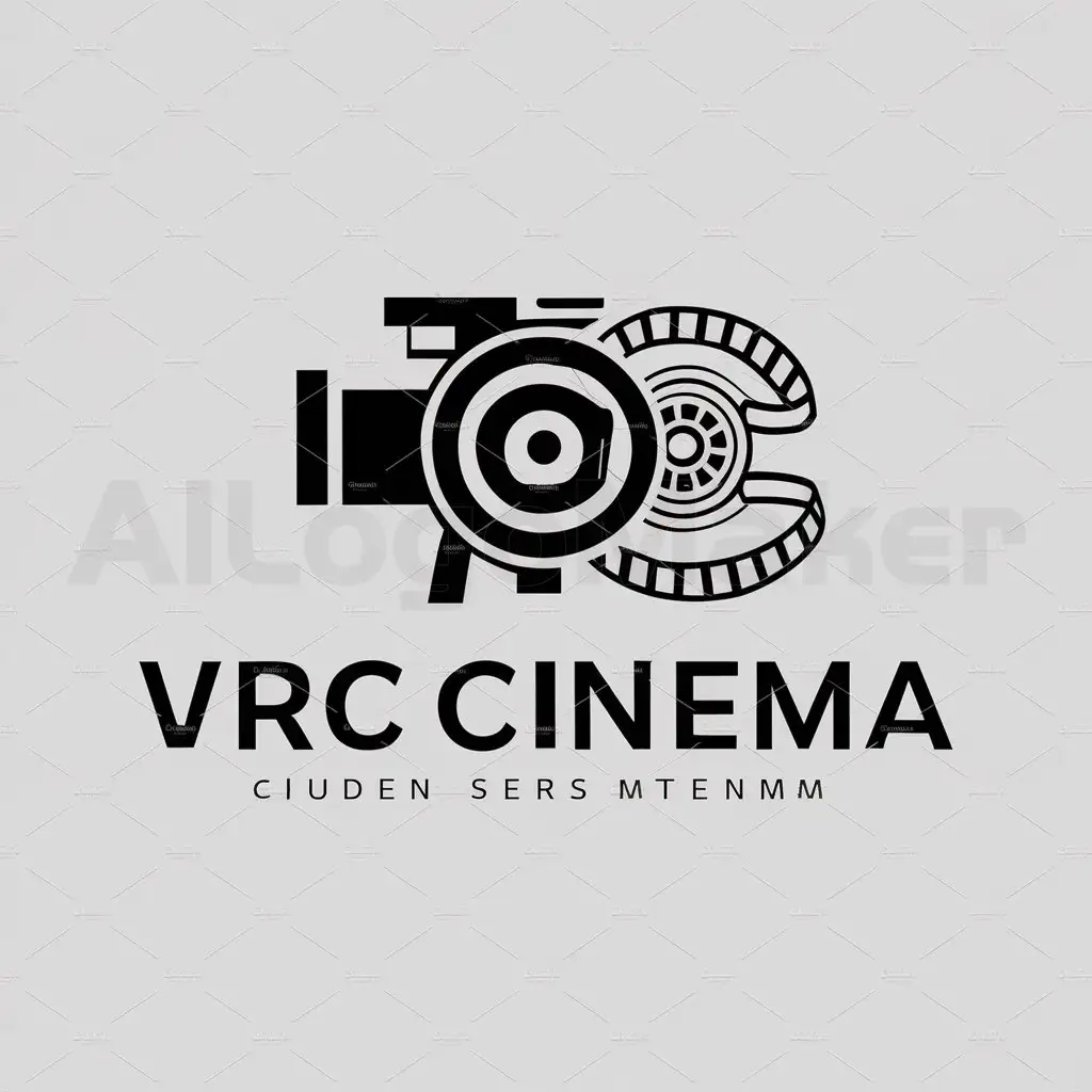 a logo design,with the text "VRC Cinema", main symbol:camera, motor, film,complex,be used in Cinema, entertainment industry,clear background