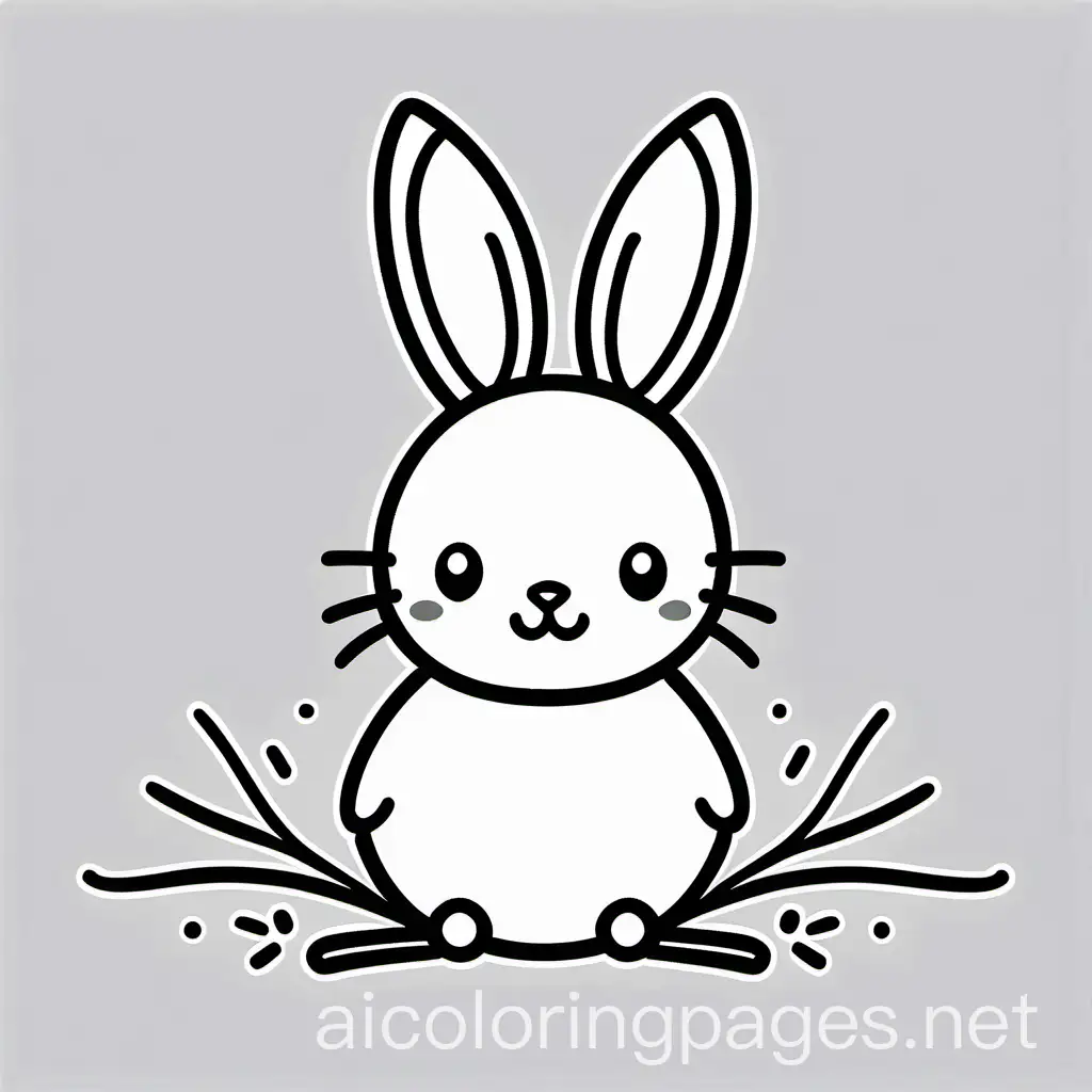 kids-style rabbit, simple lines not background, Coloring Page, black and white, line art, white background, Simplicity, Ample White Space. The background of the coloring page is plain white to make it easy for young children to color within the lines. The outlines of all the subjects are easy to distinguish, making it simple for kids to color without too much difficulty
