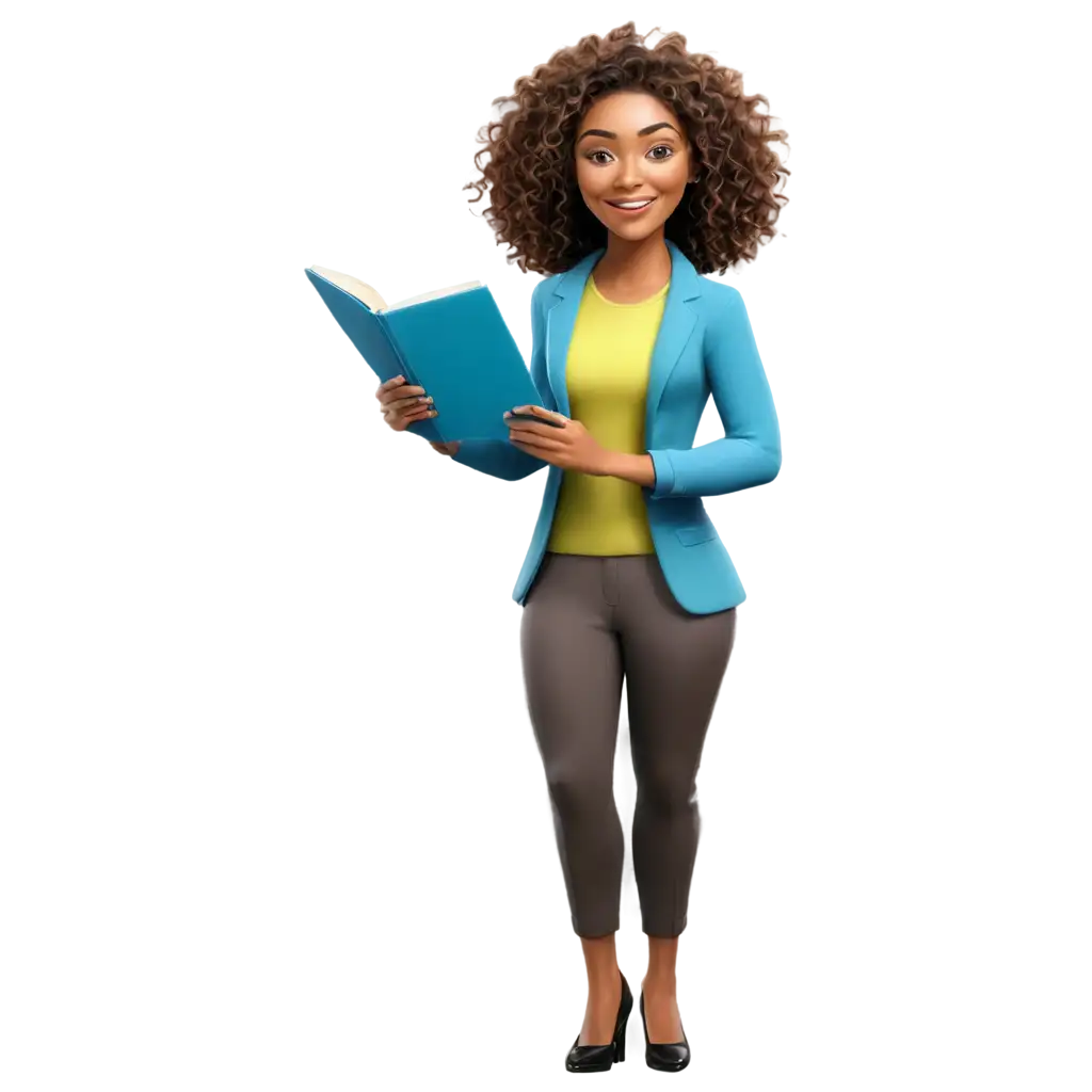 illustrated Caricuture of a brown skin curly hair teacher female