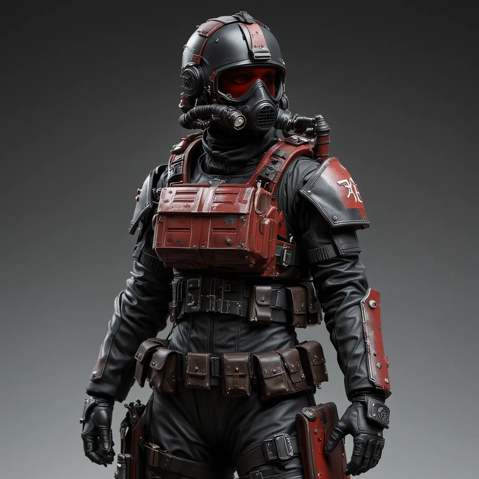 Female Warhammer 40k Imperial Guard Soldier in Closed Environment Suit with SMG and Air Tank Backpack