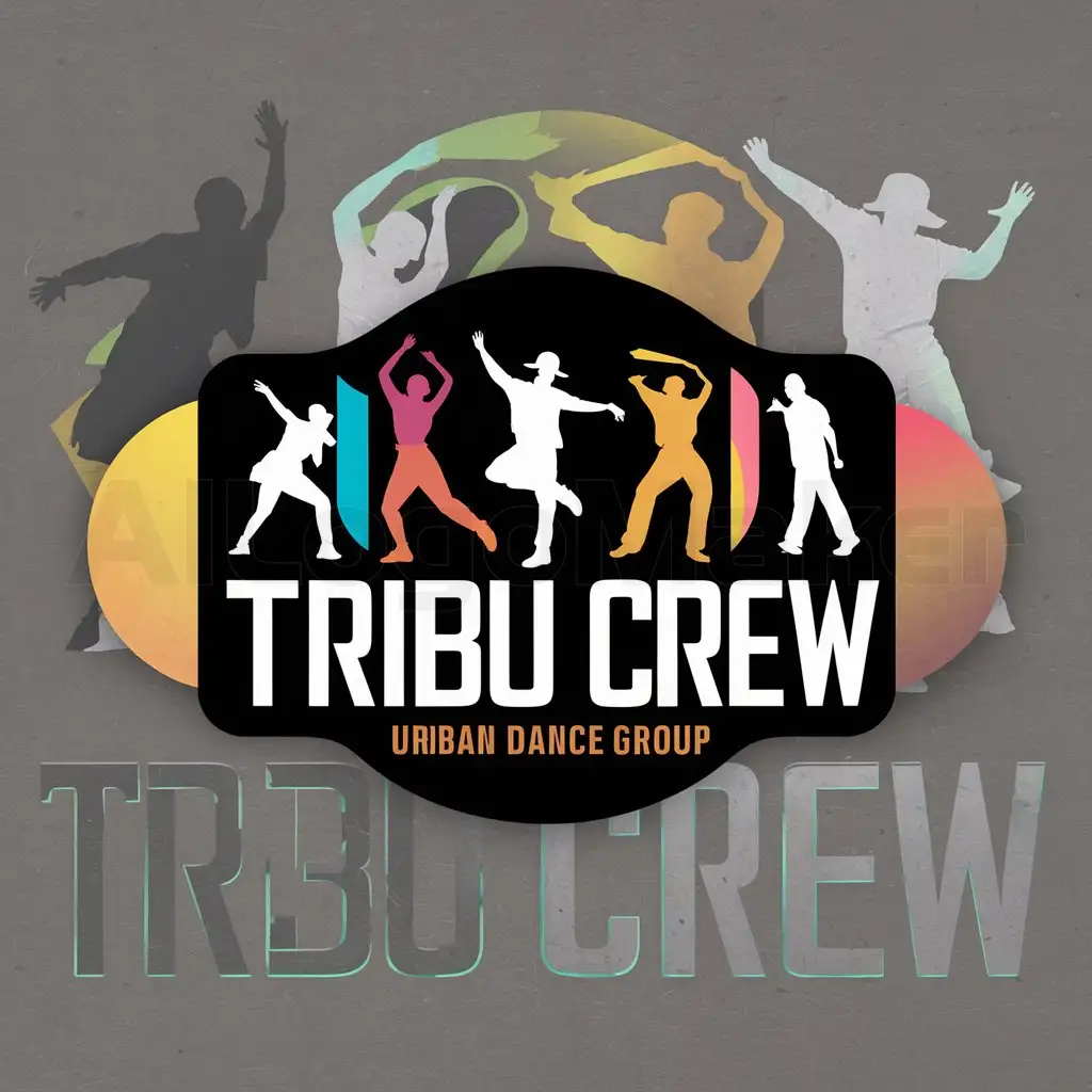 a logo design,with the text "tribu crew", main symbol:Make a logo called tribu crew, it's a urban dance group, I want it to have silhouettes of people dancing, background I want something between black and colored, urban typography, place the name as you wrote it,Moderate,be used in 0 industry,clear background
