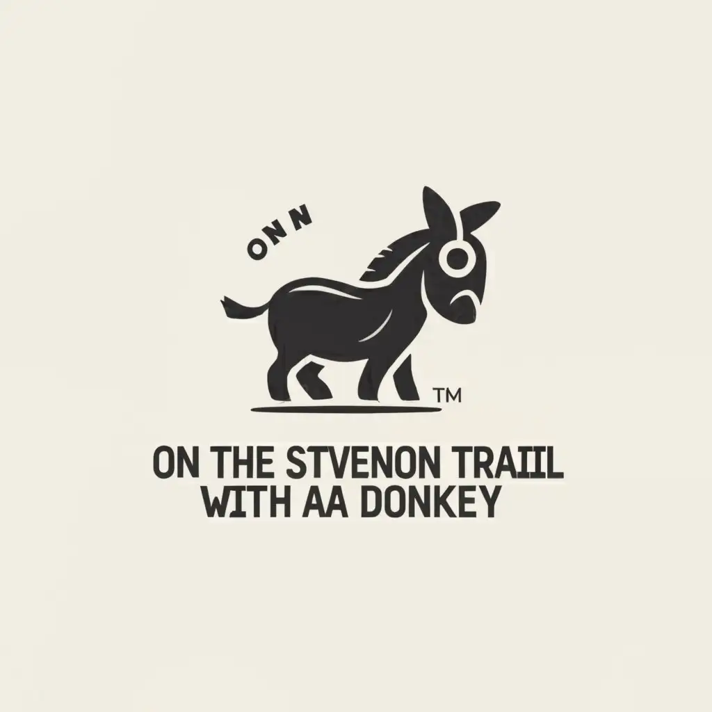 a logo design,with the text "On the Stevenson trail with a donkey", main symbol:a donkey,Minimalistic,be used in Travel industry,clear background