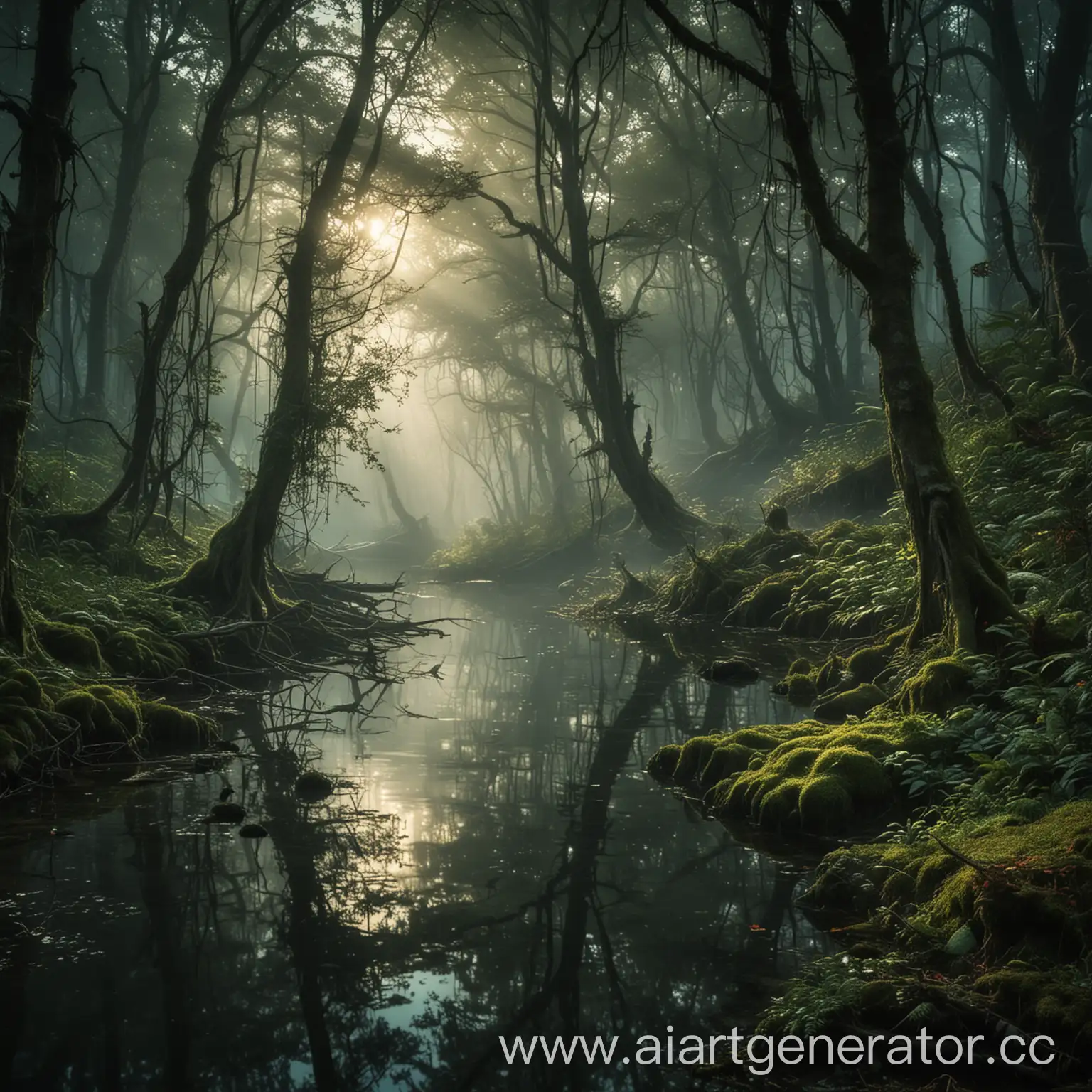 Мистический лес у воды
