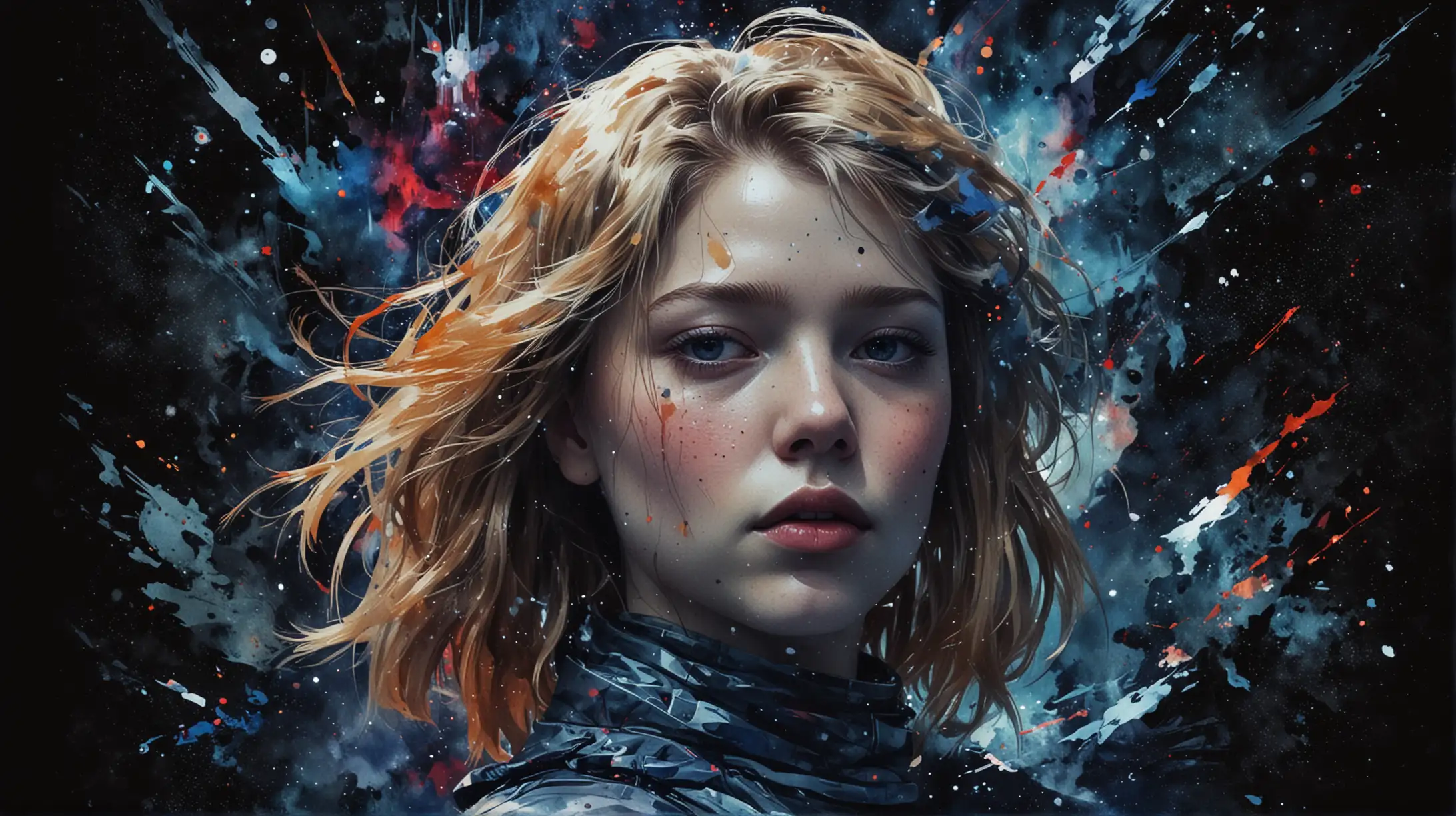 watercolor, Léa Seydoux, space, Glitch, abstract, astral, dark