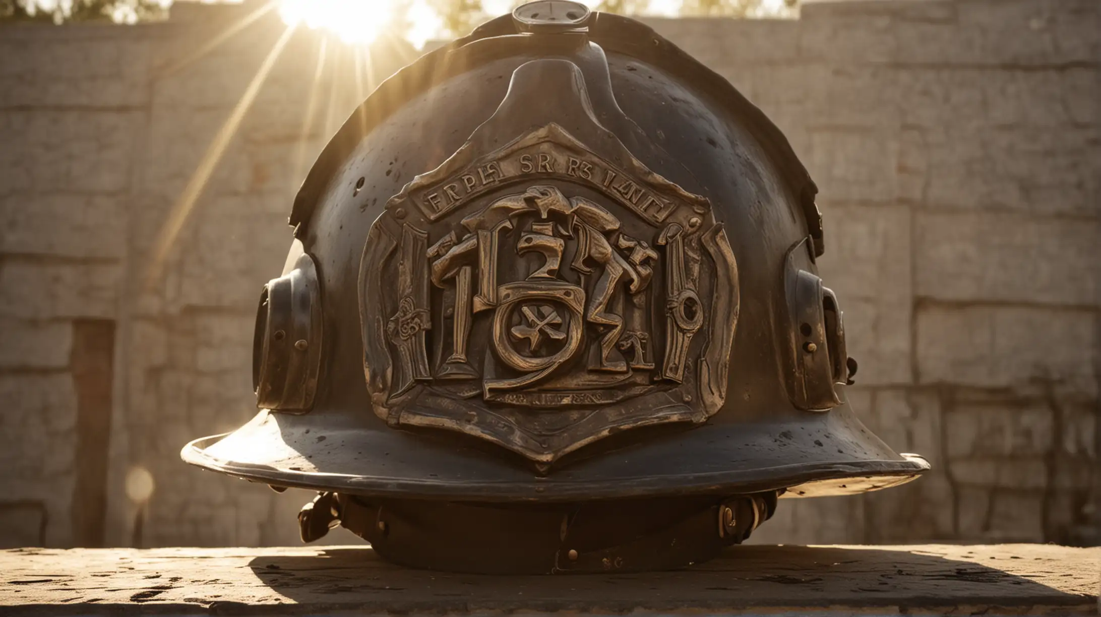 Courageous Fireman with Gleaming Helmet Braving Sunlit Blaze