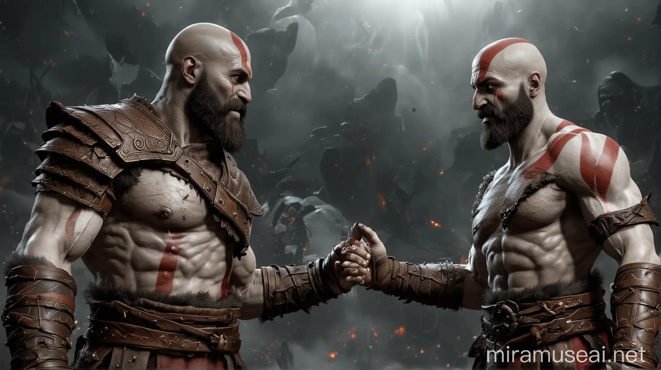 Formally Dressed Kratos Shaking Hands
