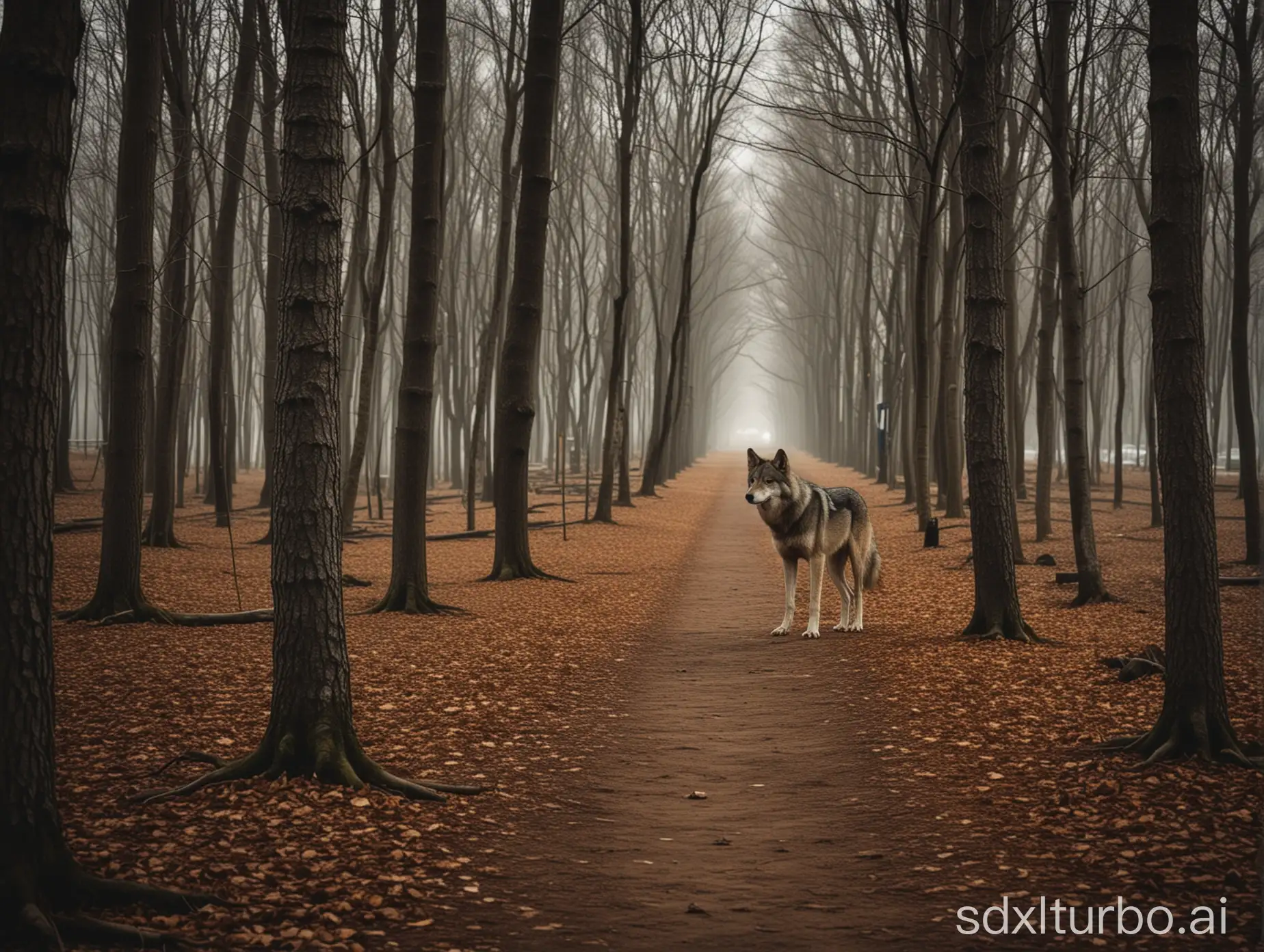 Lonely-Wolf-in-Urban-Forest