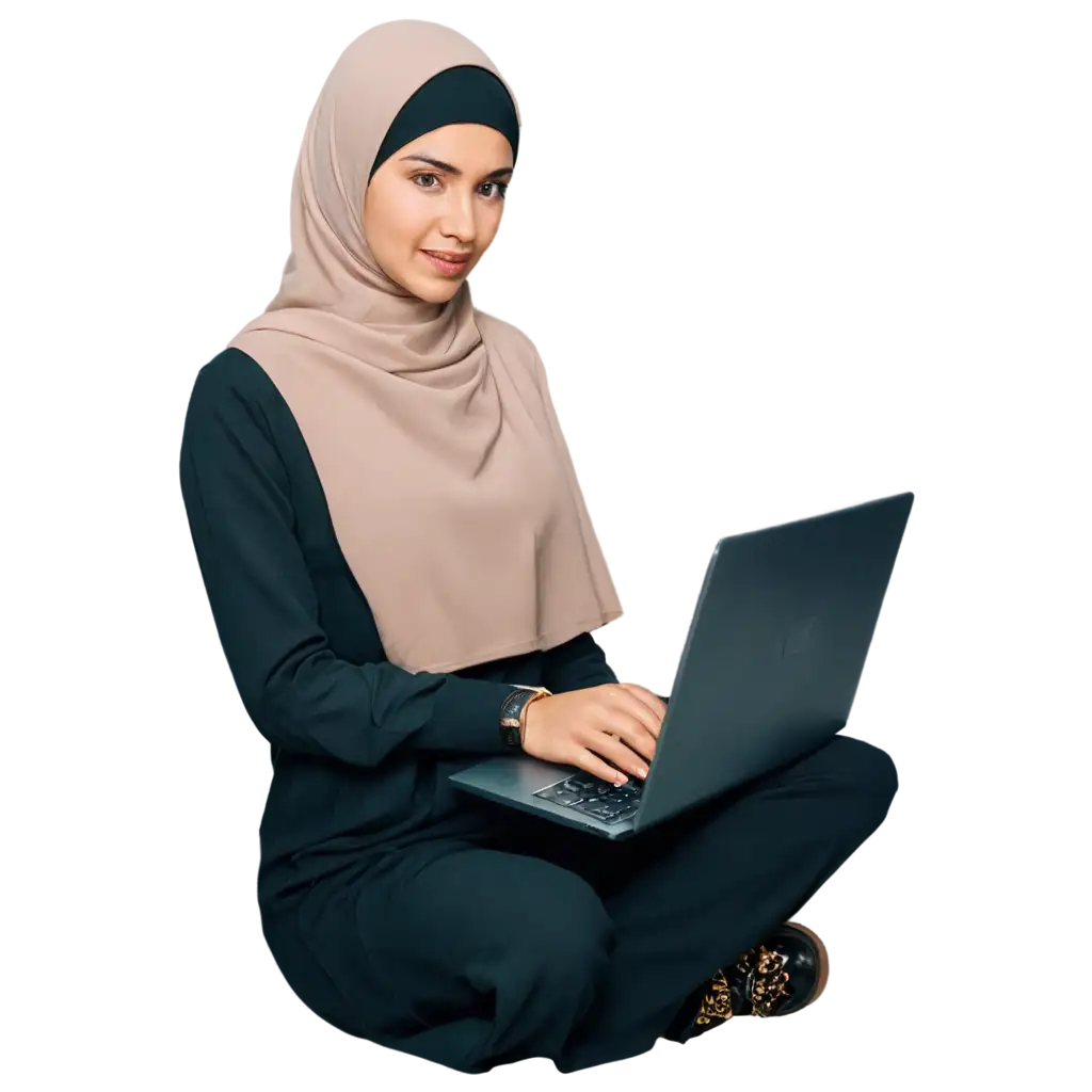 PNG-Image-of-Beautiful-Female-in-Hijab-Using-Laptop-Enhance-Your-Online-Presence