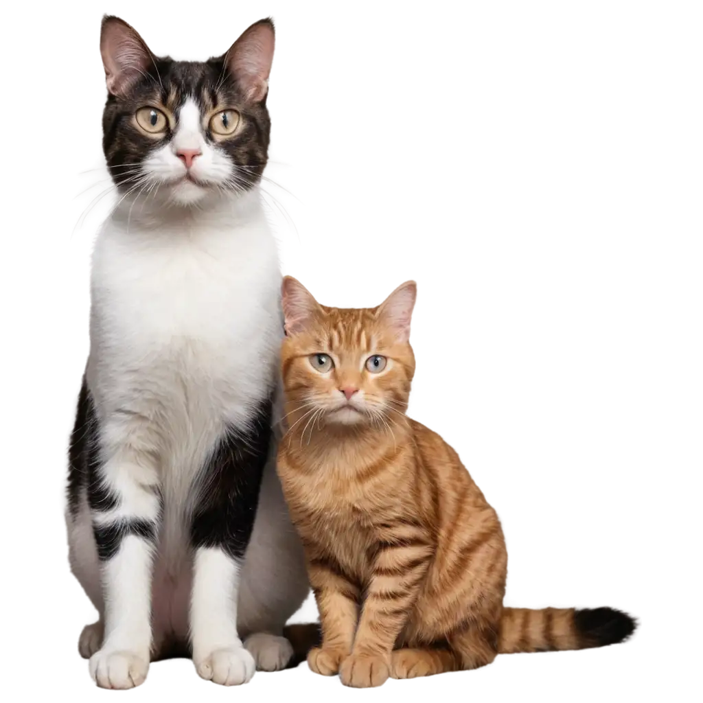 HighQuality-PNG-Image-of-White-Cat-with-Black-Spots-and-Tabby-Brown-Cat-Artistic-Duo