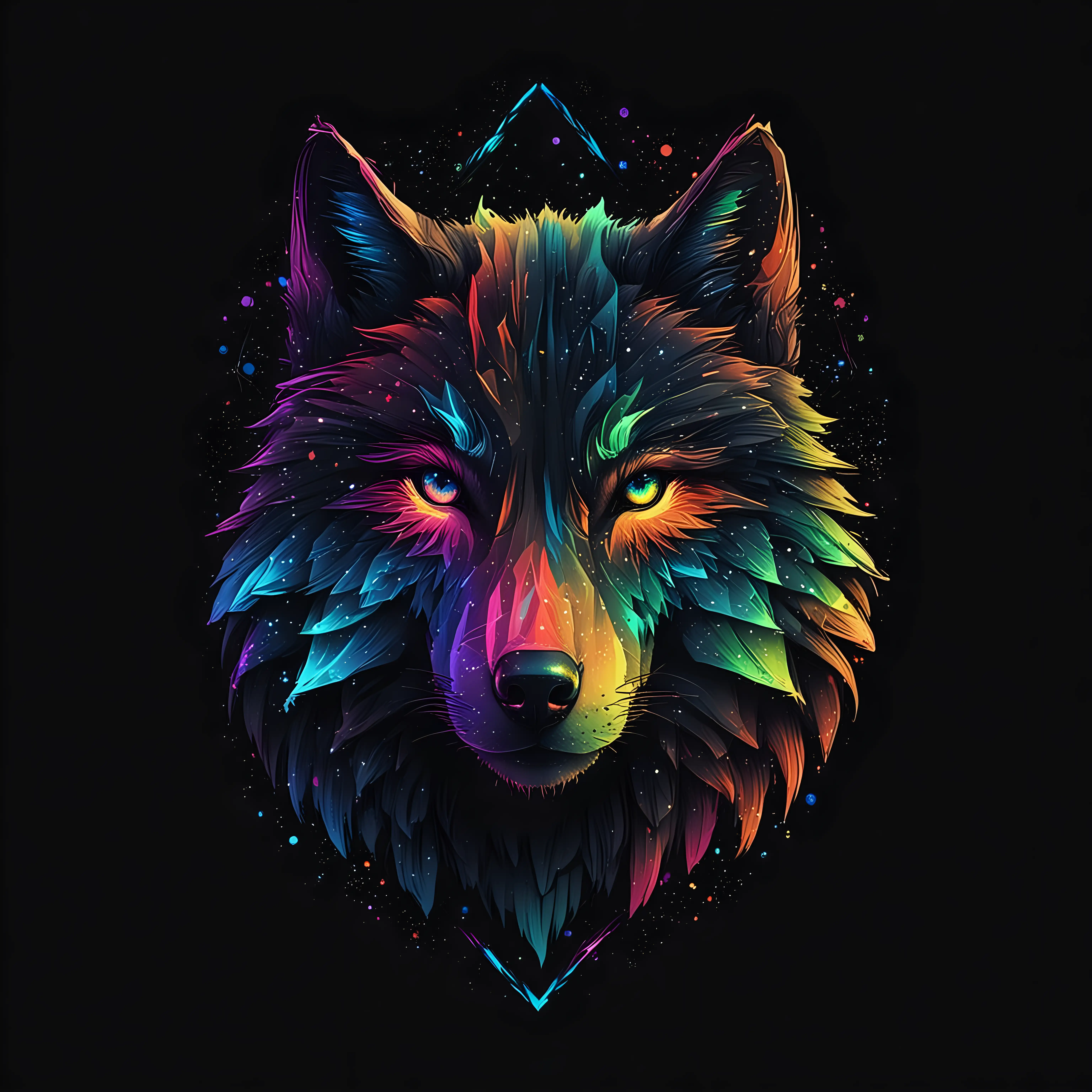 логотип волк простыми линиями полигон face northern lights colourful digital art dreamy trippy black background 1920x1080p