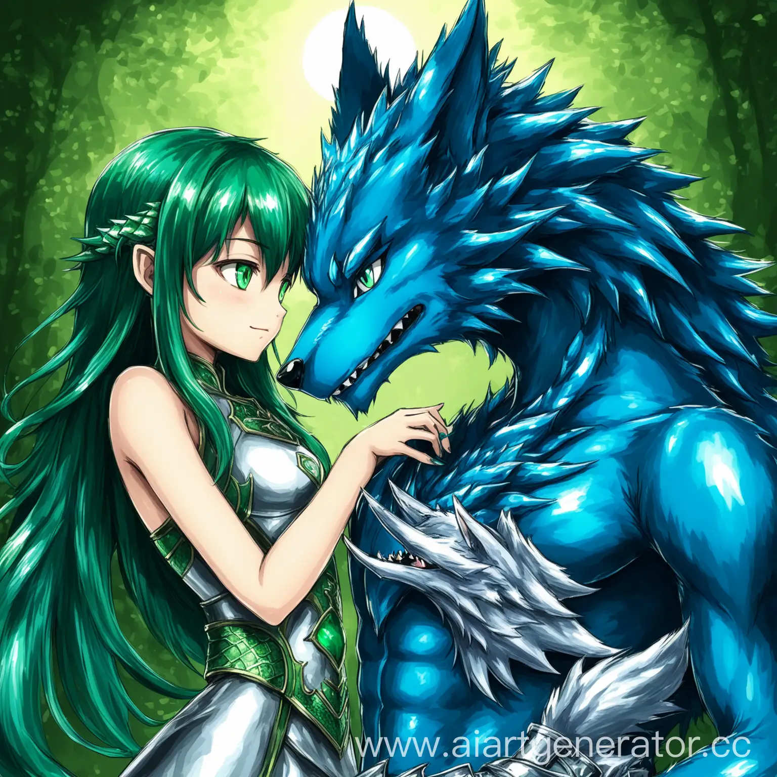 Metallic-Green-Dragon-Boy-and-Blue-Wolf-Girl-in-a-Loving-Embrace
