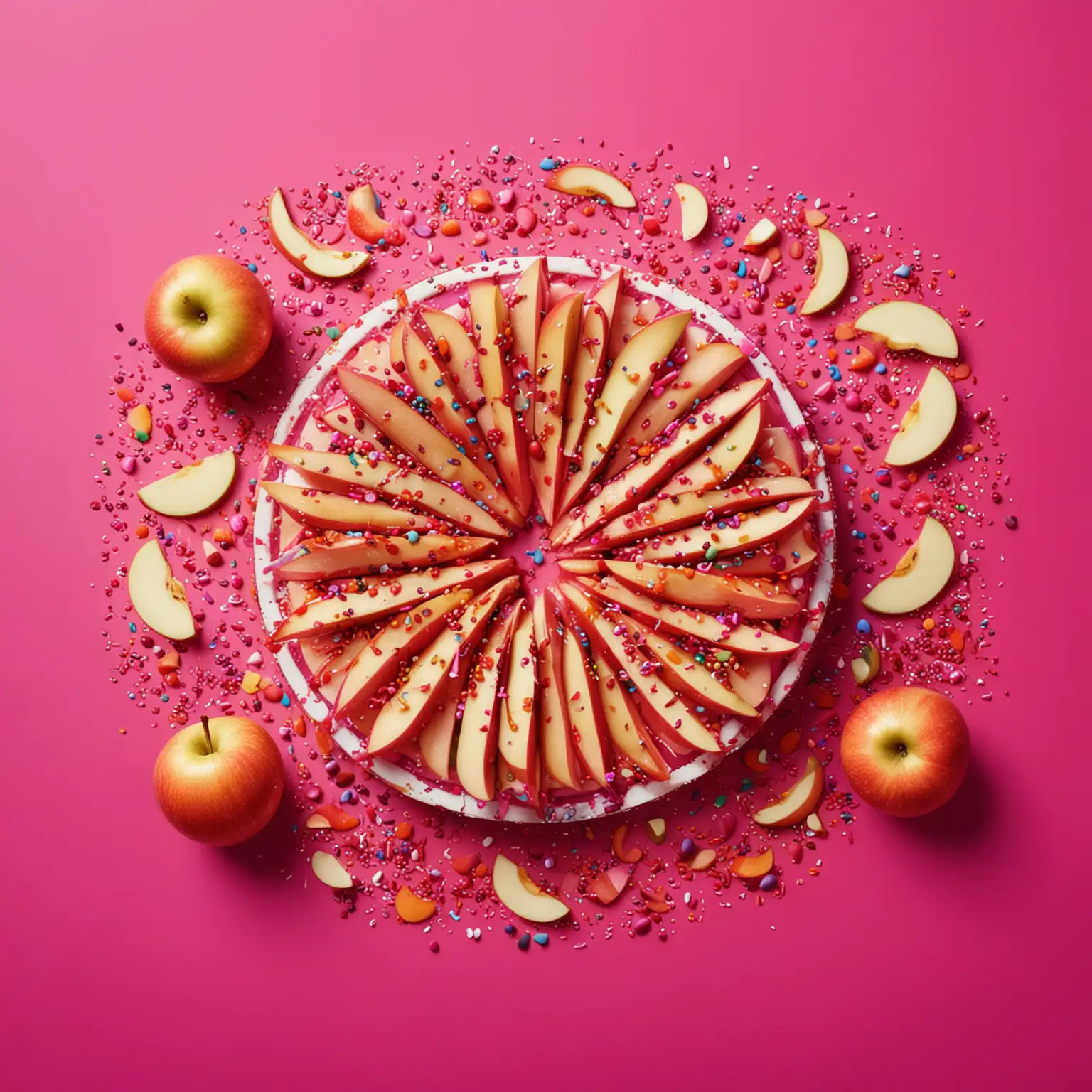 Juicy-Caramel-Apple-Slices-with-Sprinkles-on-Fuchsia-Background