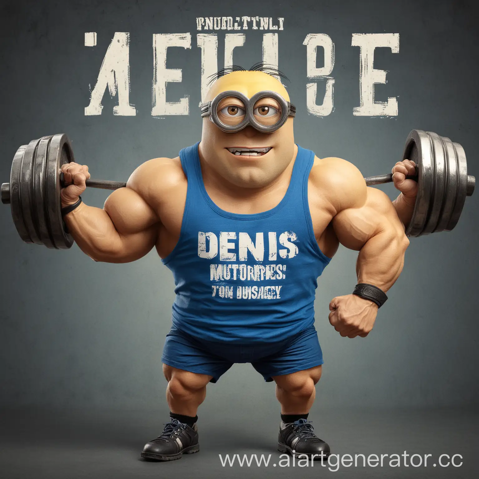 Muscular-Yellow-Minion-Bodybuilder-in-Blue-TShirt-DENIS