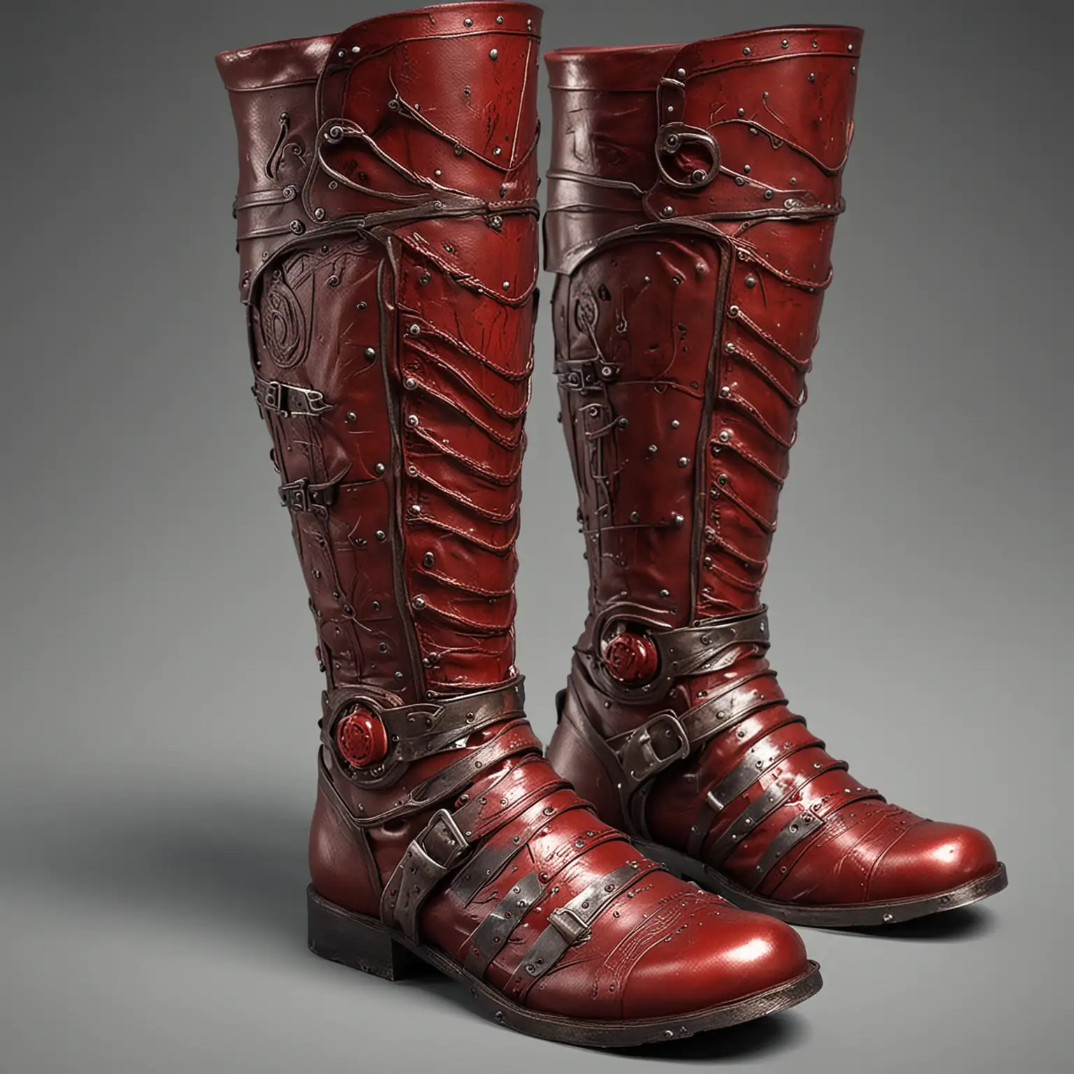 Realistic Red Medieval Iron Knights Boots