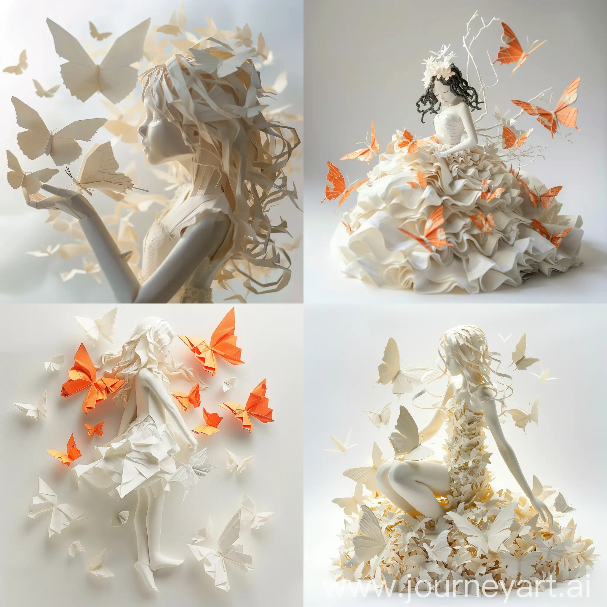This series, "Girl and Butterfly," showcases the dreamlike interplay between girls and butterflies through origami sculptures, conveying symbols of innocence, transformation, and beauty.

Butterflies represent rebirth and the transcendence of the soul, girls symbolize purity and hope, while paper signifies the continuation of knowledge, art, and culture. Through exquisite origami techniques, the artist merges these elements to create serene and poetic scenes, evoking a deep contemplation of the fragility and beauty of life in the viewer.