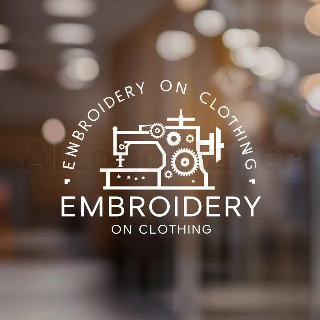 a logo design,with the text "Embroidery on clothing", main symbol:embroidery machine,complex,be used in Retail industry,clear background